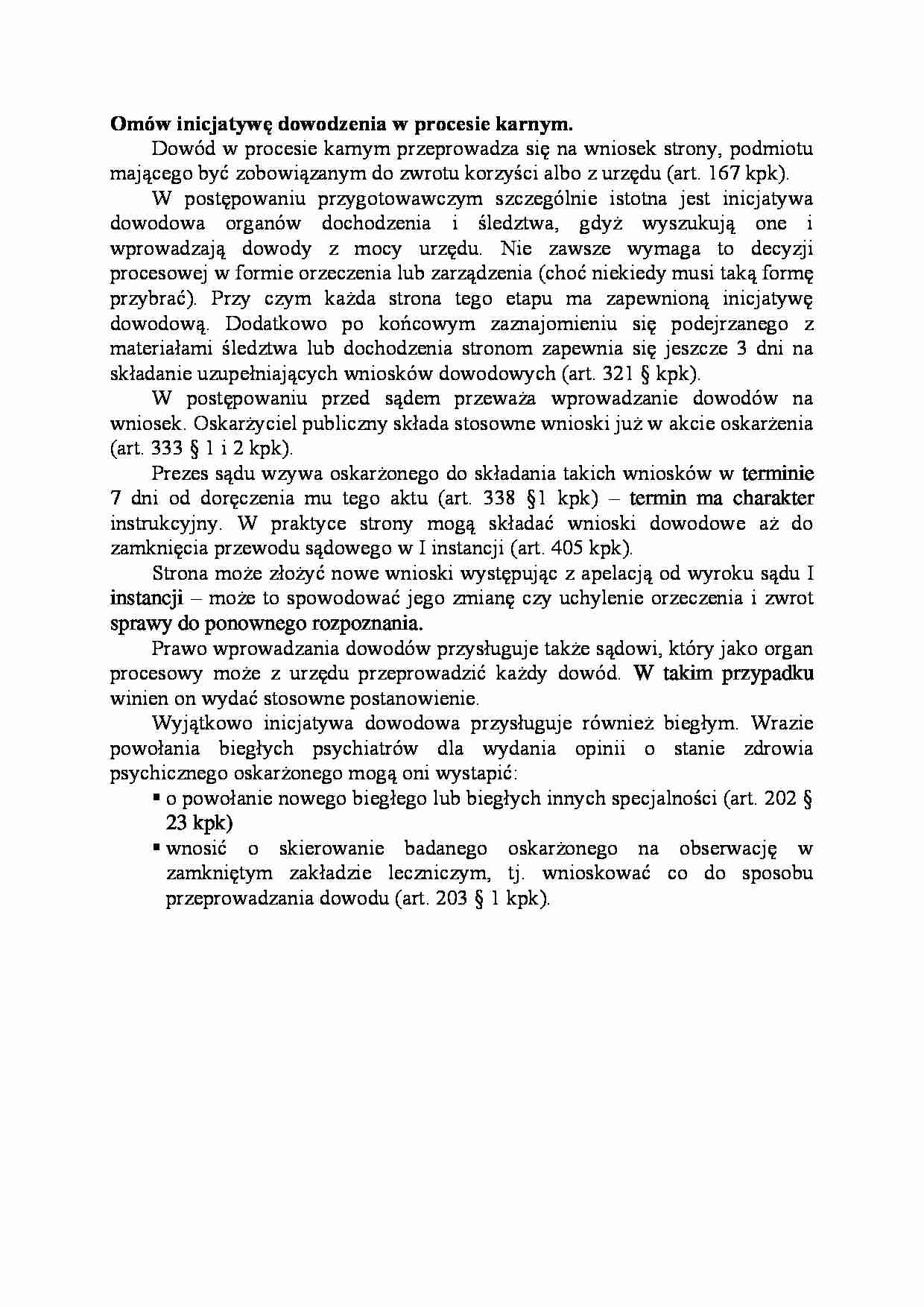 Inicjatywę dowodzenia w procesie karnym-opracowanie - strona 1