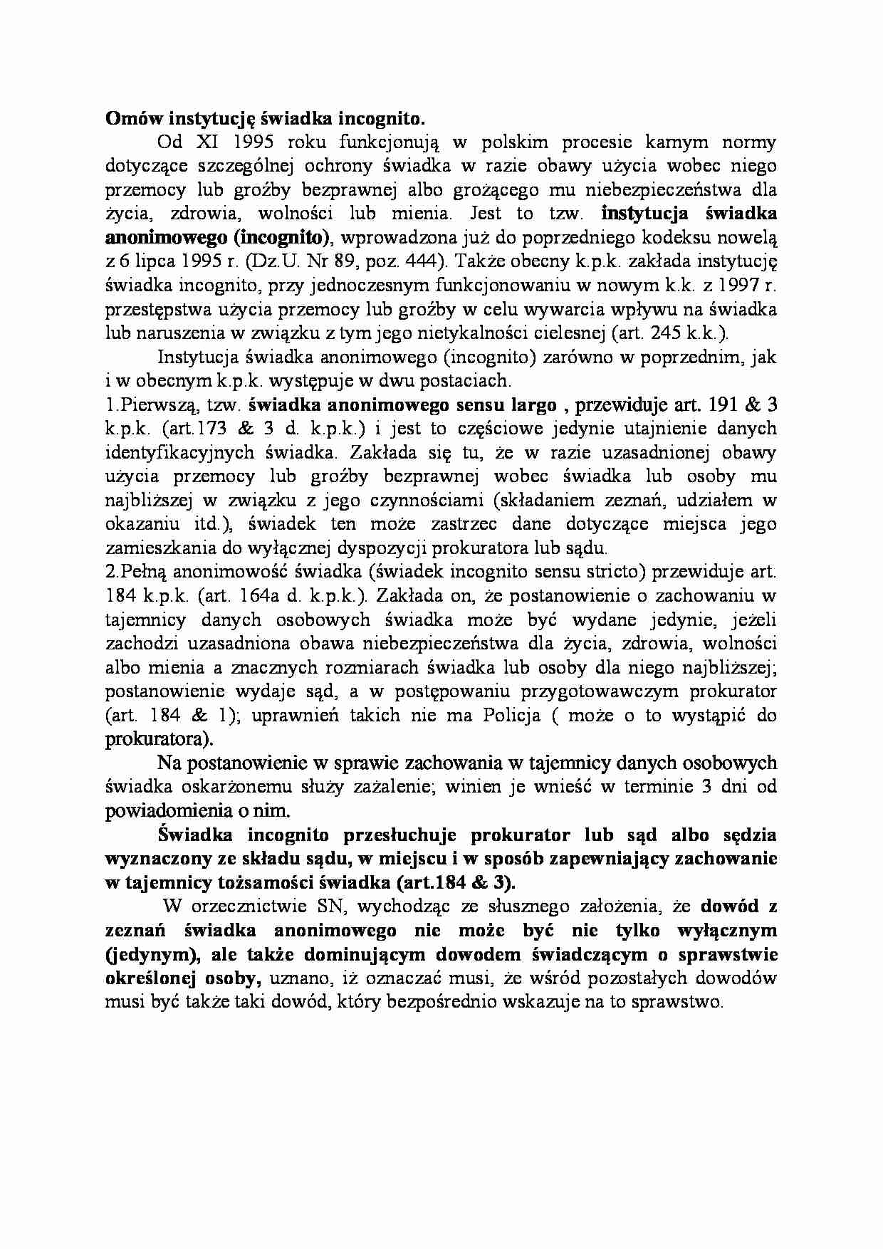 Instytucja świadka incognito-opracowanie - strona 1