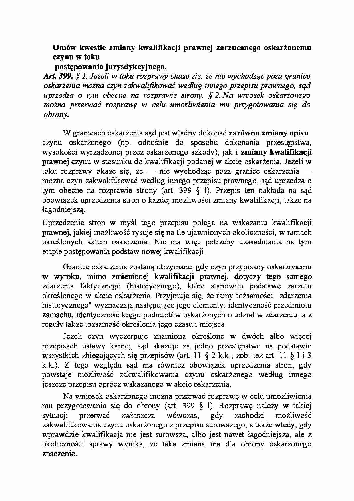 Kwestie zmiany kwalifikacji prawnej zarzucanego oskarżonemu czynu w toku postępowania-opracowanie - strona 1