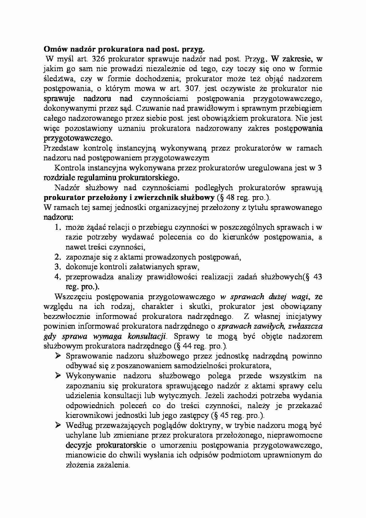 Nadzór prokuratora nad postępowaniem przygotowawczym-opracowanie - strona 1