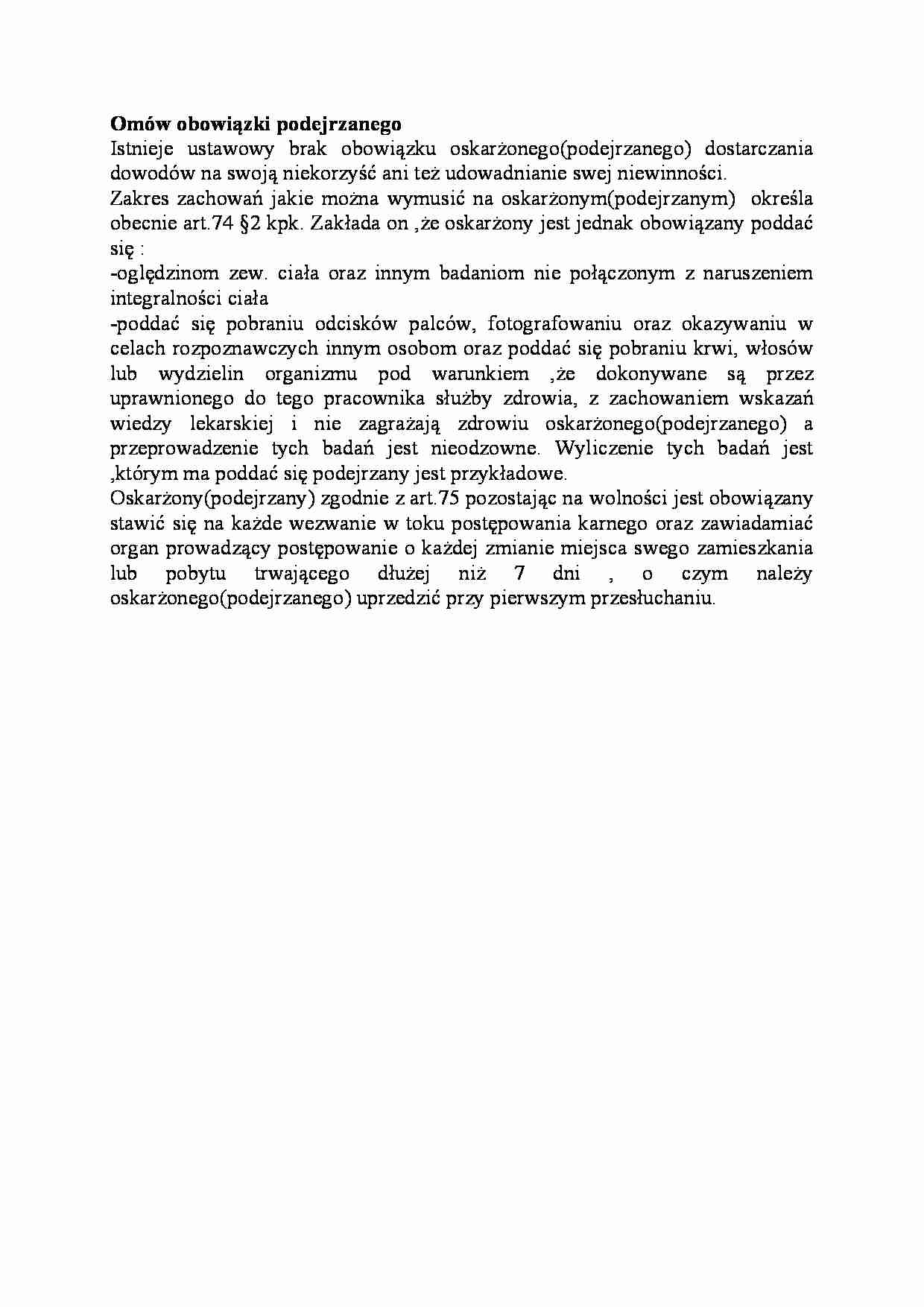 Omów obowiązki podejrzanego-opracowanie - strona 1