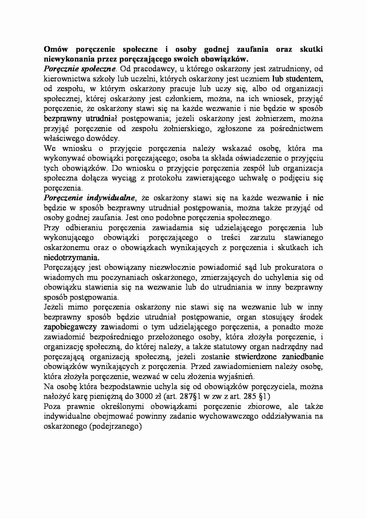 Poręczenie społeczne i osoby godnej zaufania-opracowanie - strona 1