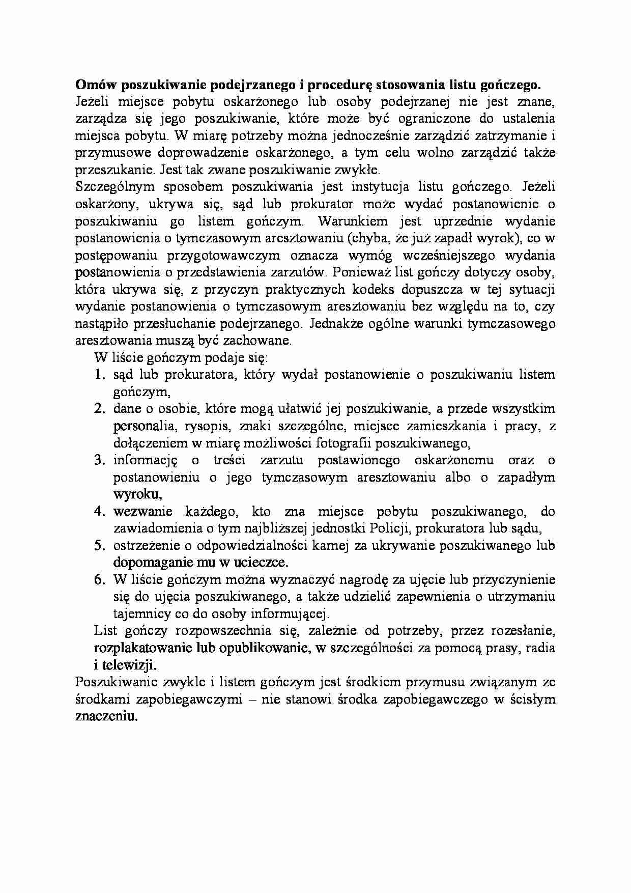 Poszukiwanie podejrzanego i procedurę stosowania listu gończego-opracowanie - strona 1
