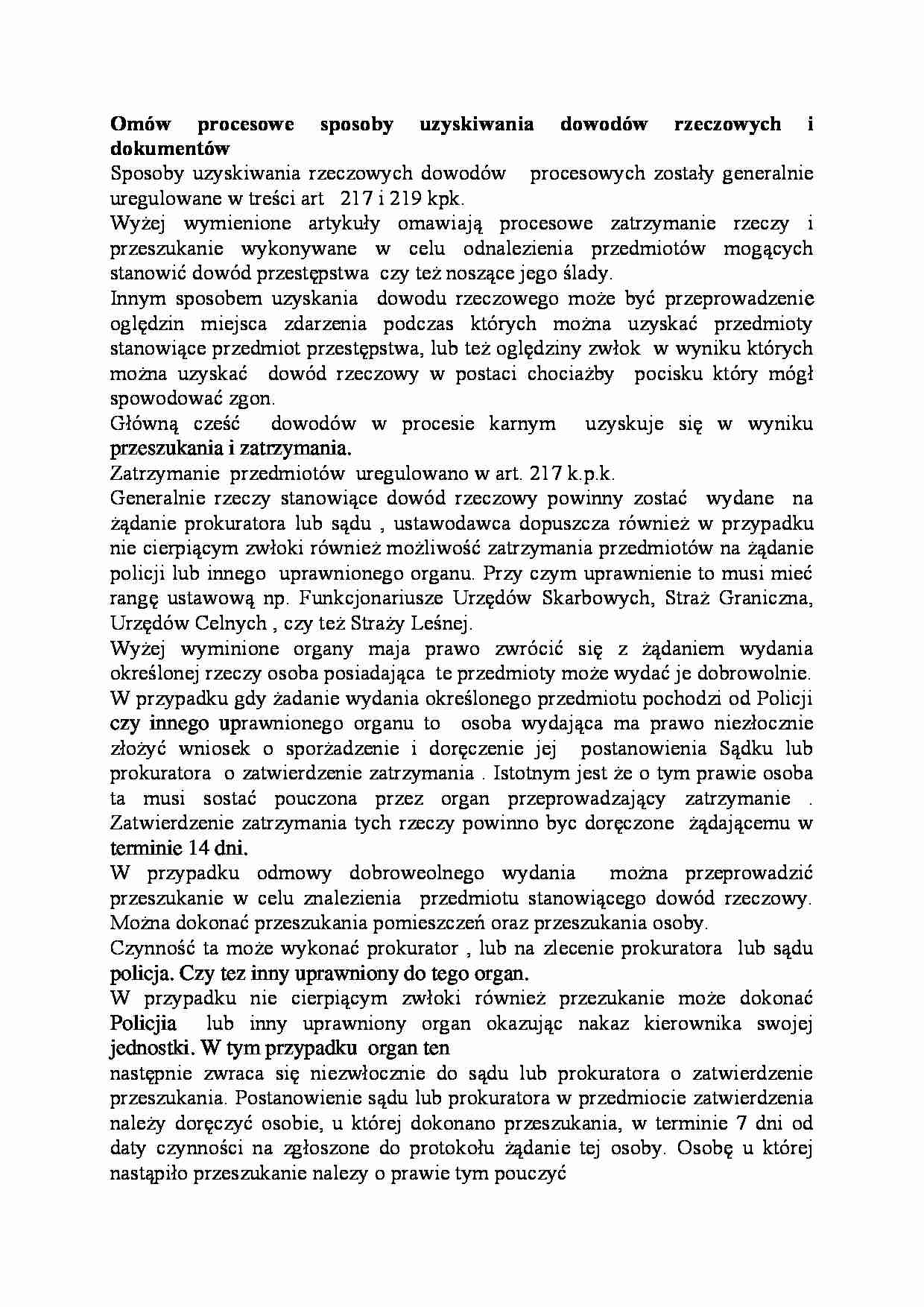 Procesowe sposoby uzyskiwania dowodów rzeczowych i dokumentów-opracowanie - strona 1