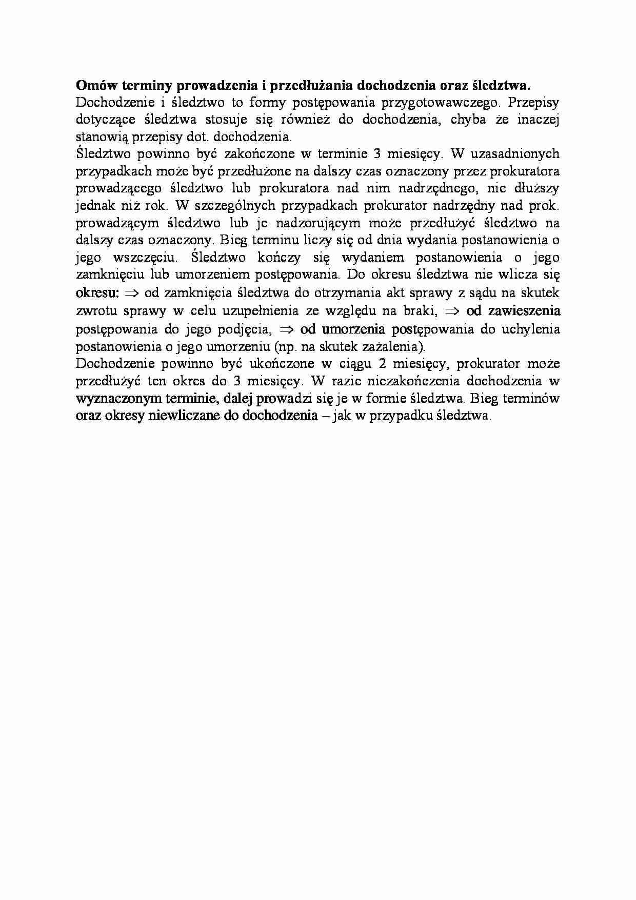 Terminy prowadzenia i przedłużania dochodzenia oraz śledztwa-opracowanie - strona 1