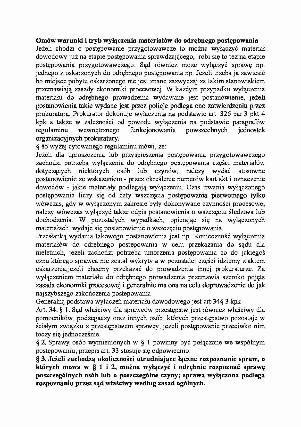 Warunki i tryb wyłączenia materiałów do odrębnego postępowania-opracowanie - strona 1