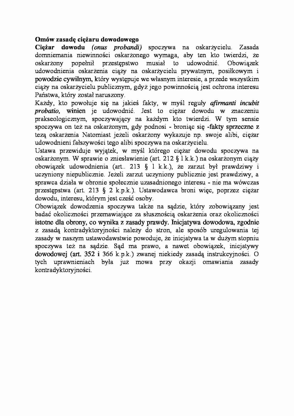 Zasada ciężaru dowodowego-opracowanie - strona 1