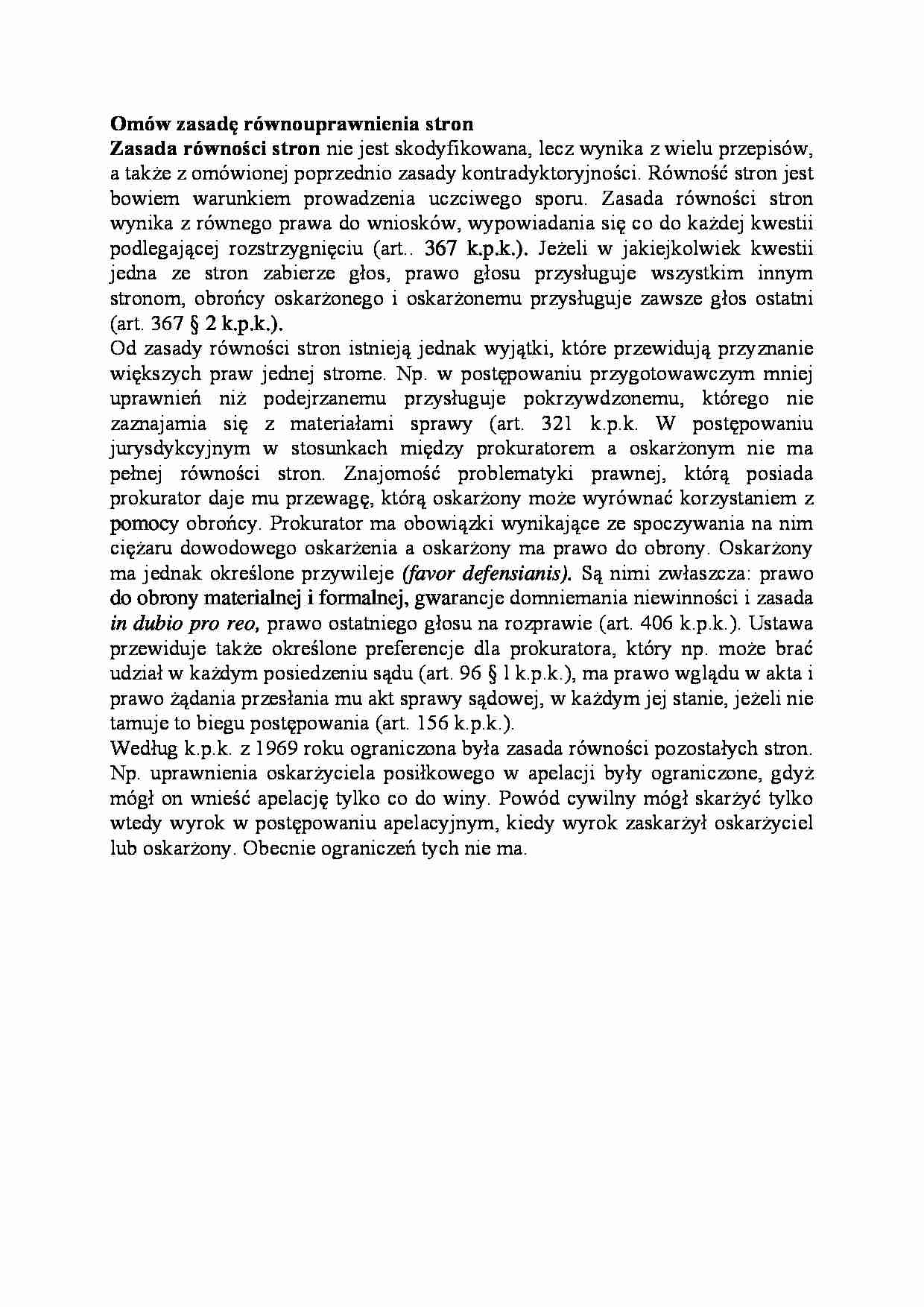Omów zasadę równouprawnienia stron-opracowanie - strona 1