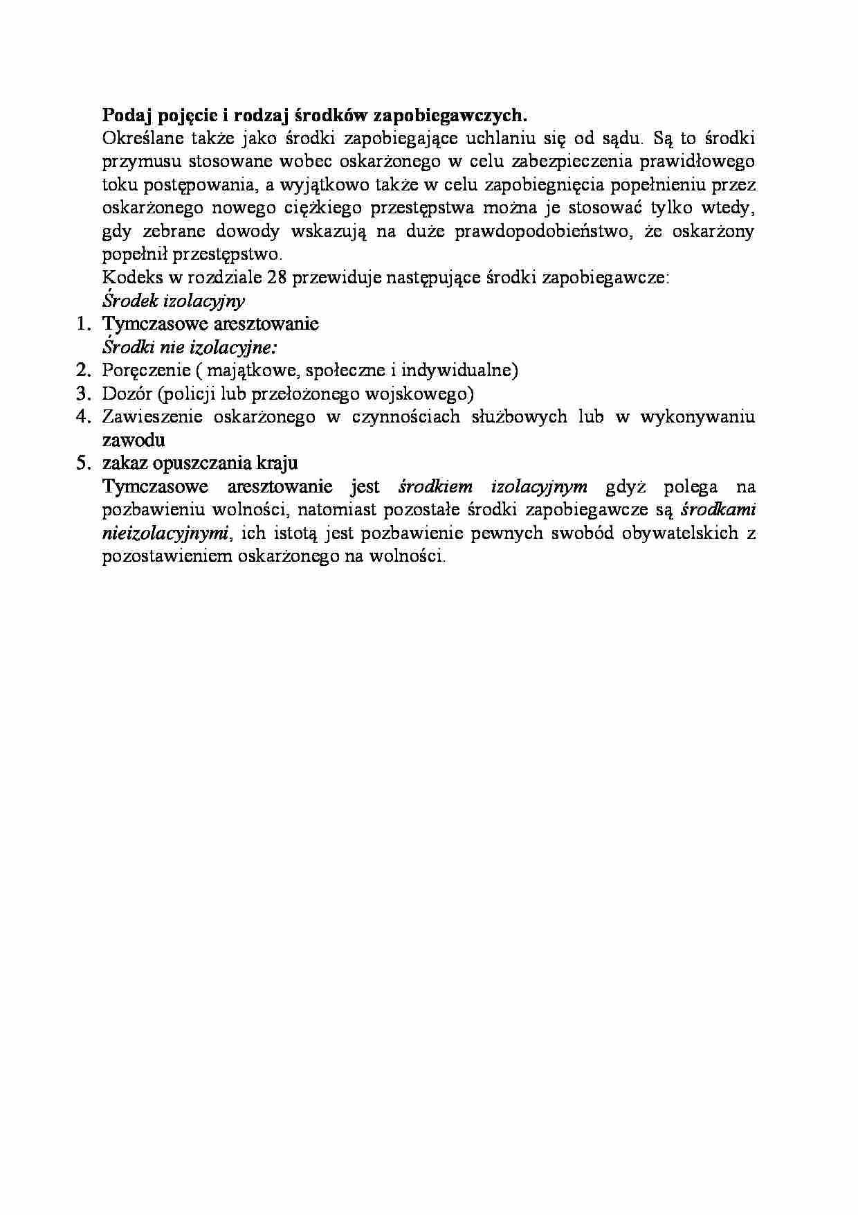Pojęcie i rodzaj środków zapobiegawczych-opracowanie - strona 1