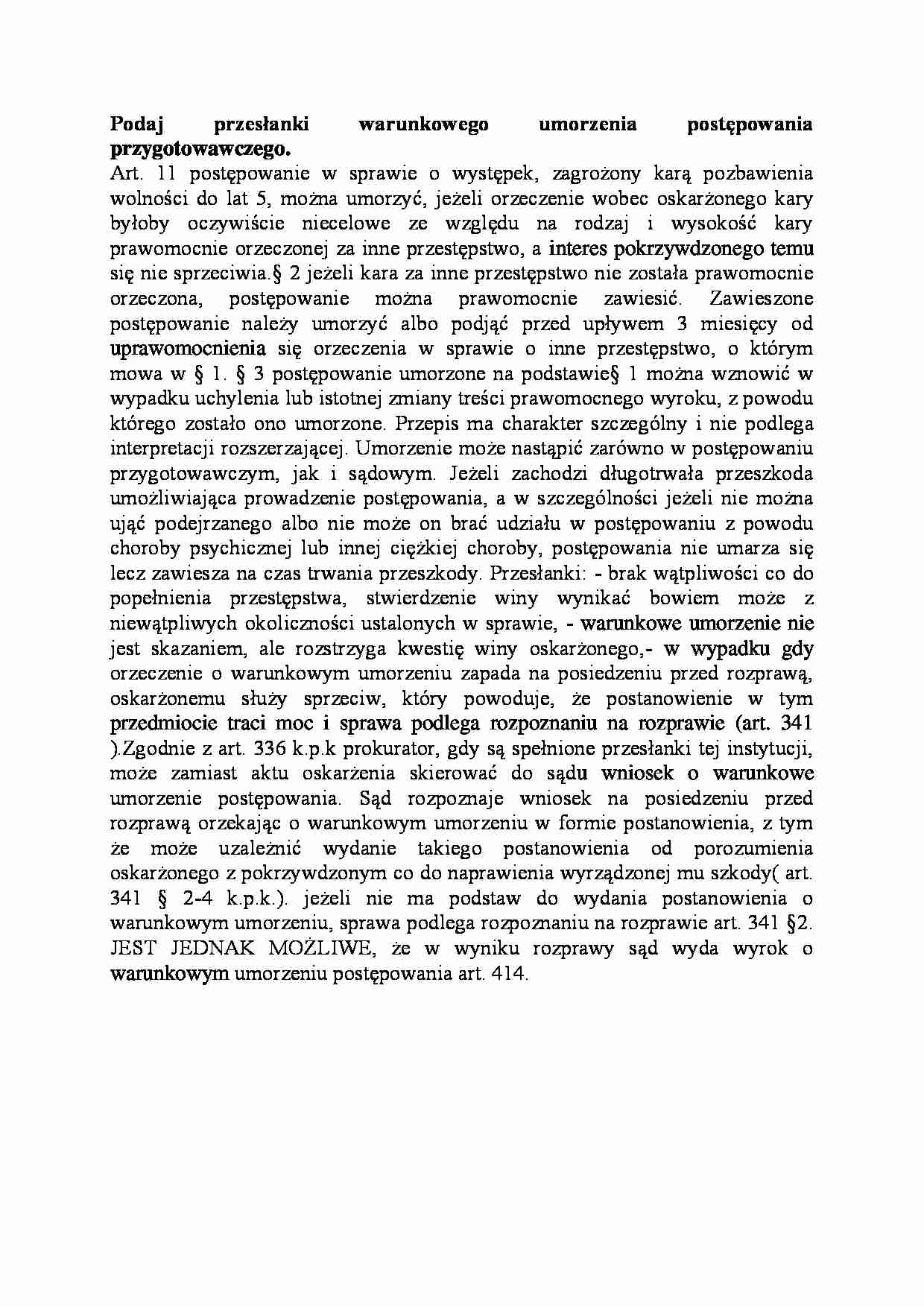 Przesłanki warunkowego umorzenia postępowania przygotowawczego-opracowanie - strona 1