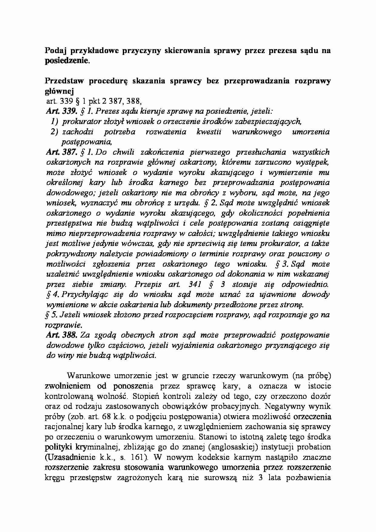 Przykładowe przyczyny skierowania sprawy przez prezesa sądu na posiedzenie-opracowanie - strona 1