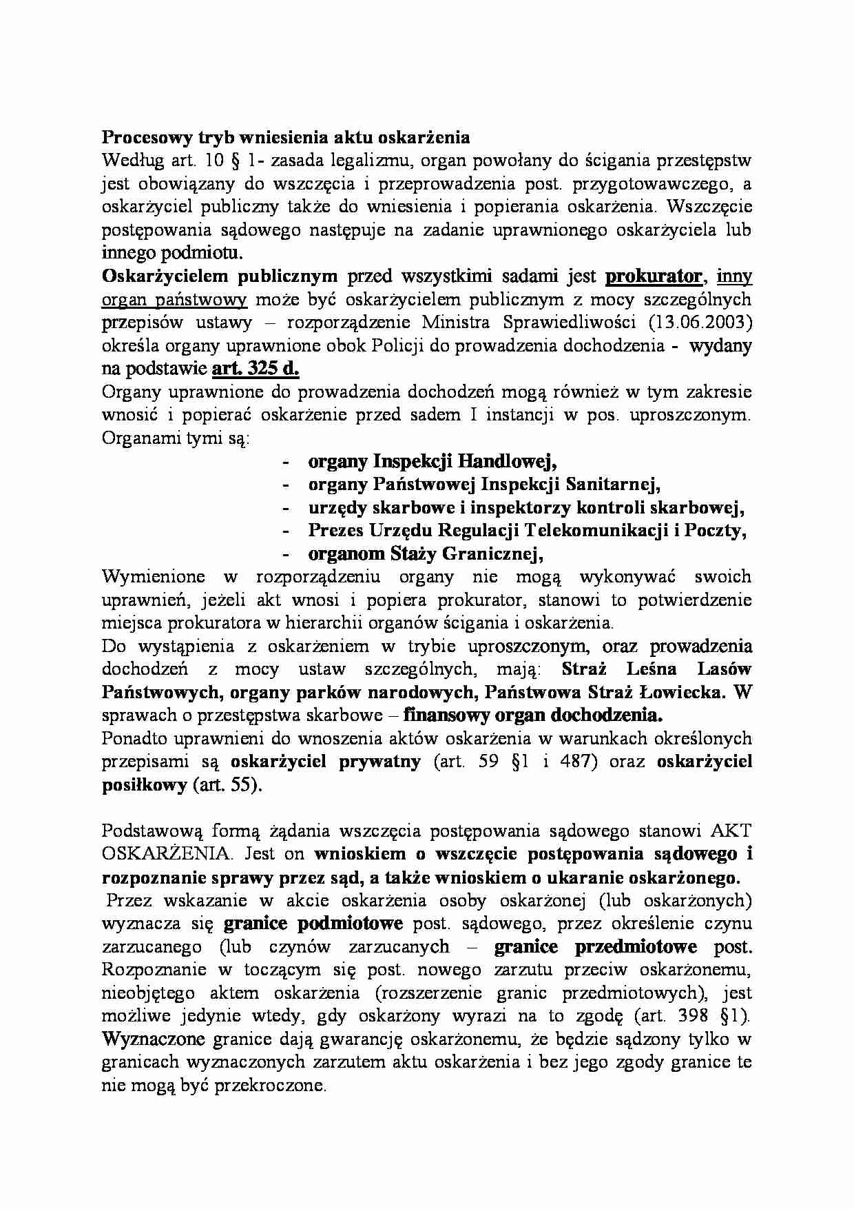 Procesowy tryb wniesienia aktu oskarżenia-opracowanie - strona 1