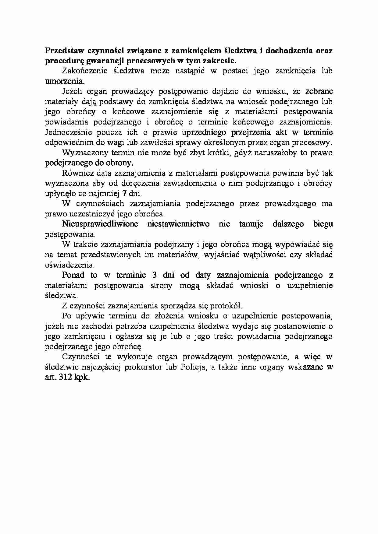 Czynności związane z zamknięciem śledztwa i dochodzenia oraz procedurę gwarancji procesowych w tym zakresie-opracowanie - strona 1