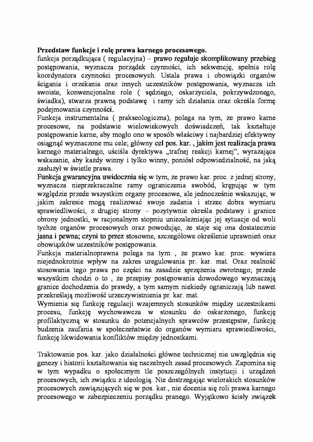 Funkcje i rolę prawa karnego procesowego-opracowanie - strona 1