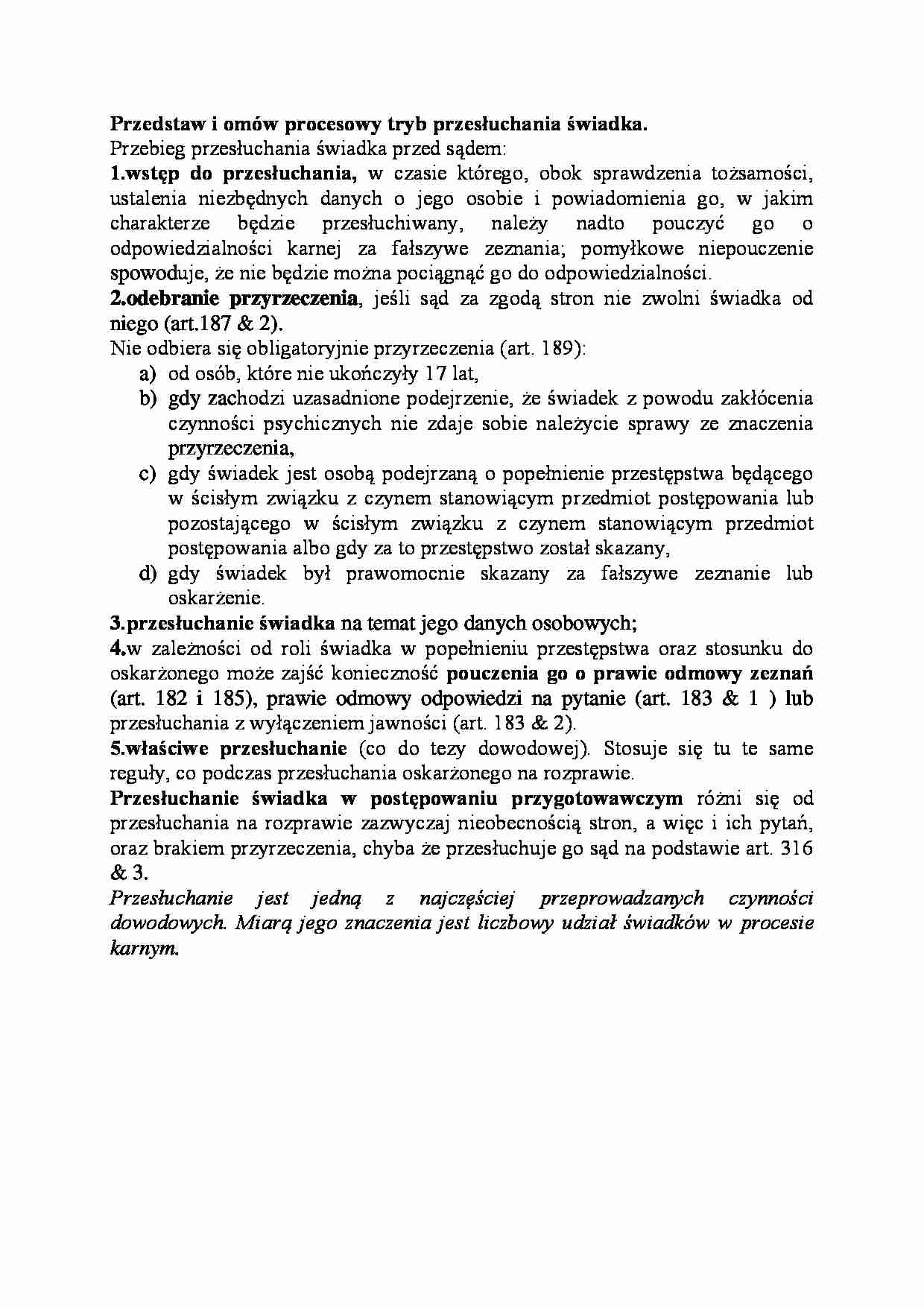 Omów procesowy tryb przesłuchania świadka-opracowanie - strona 1