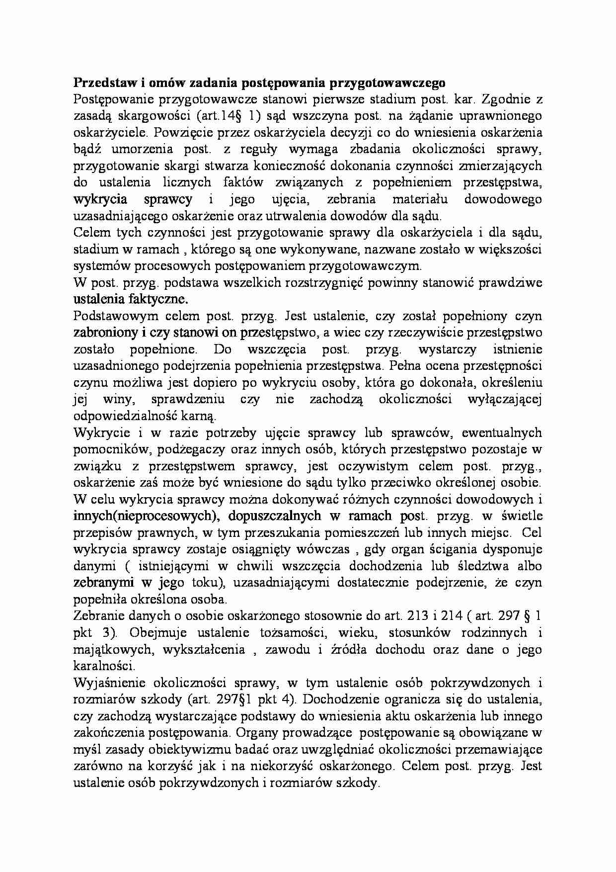 Zadania postępowania przygotowawczego-opracowanie - strona 1