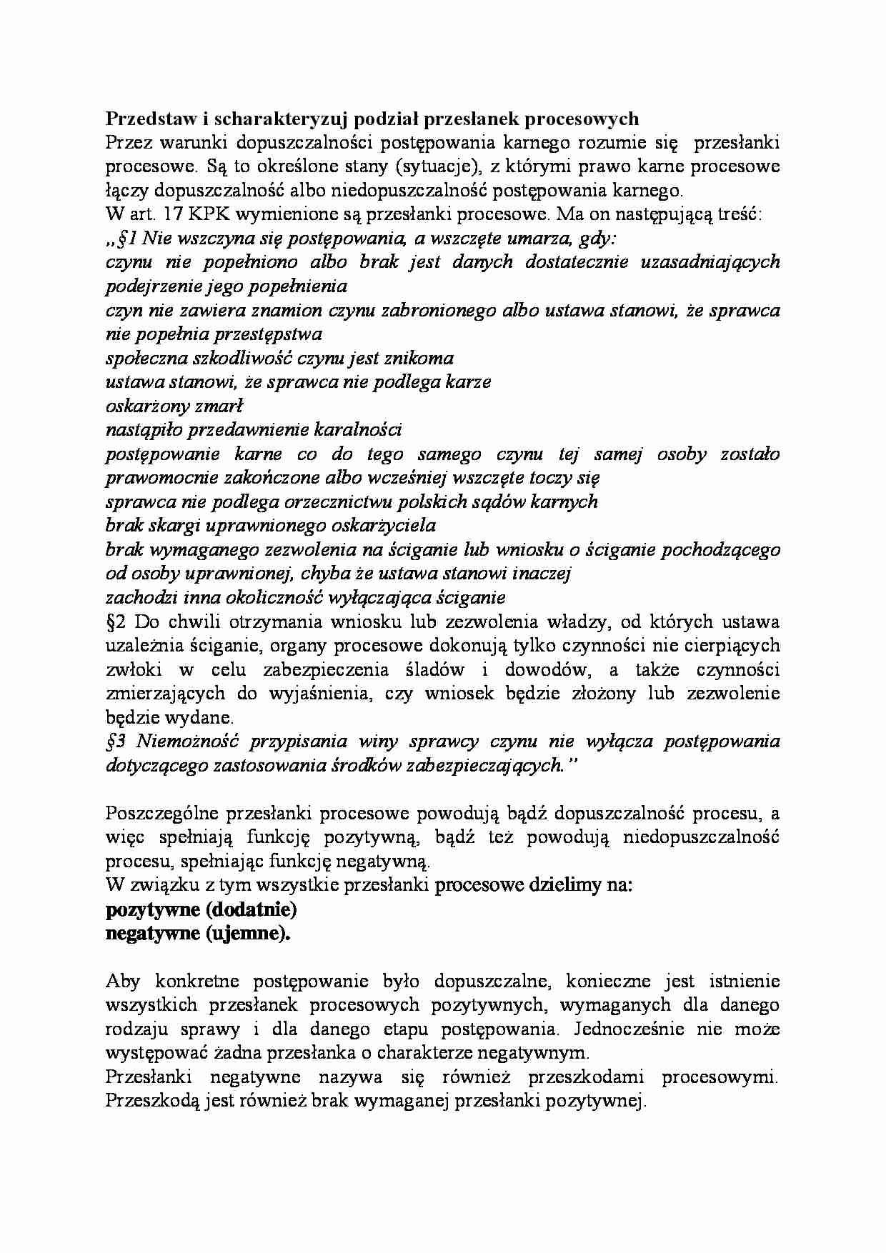 Podział przesłanek procesowych-opracowanie - strona 1