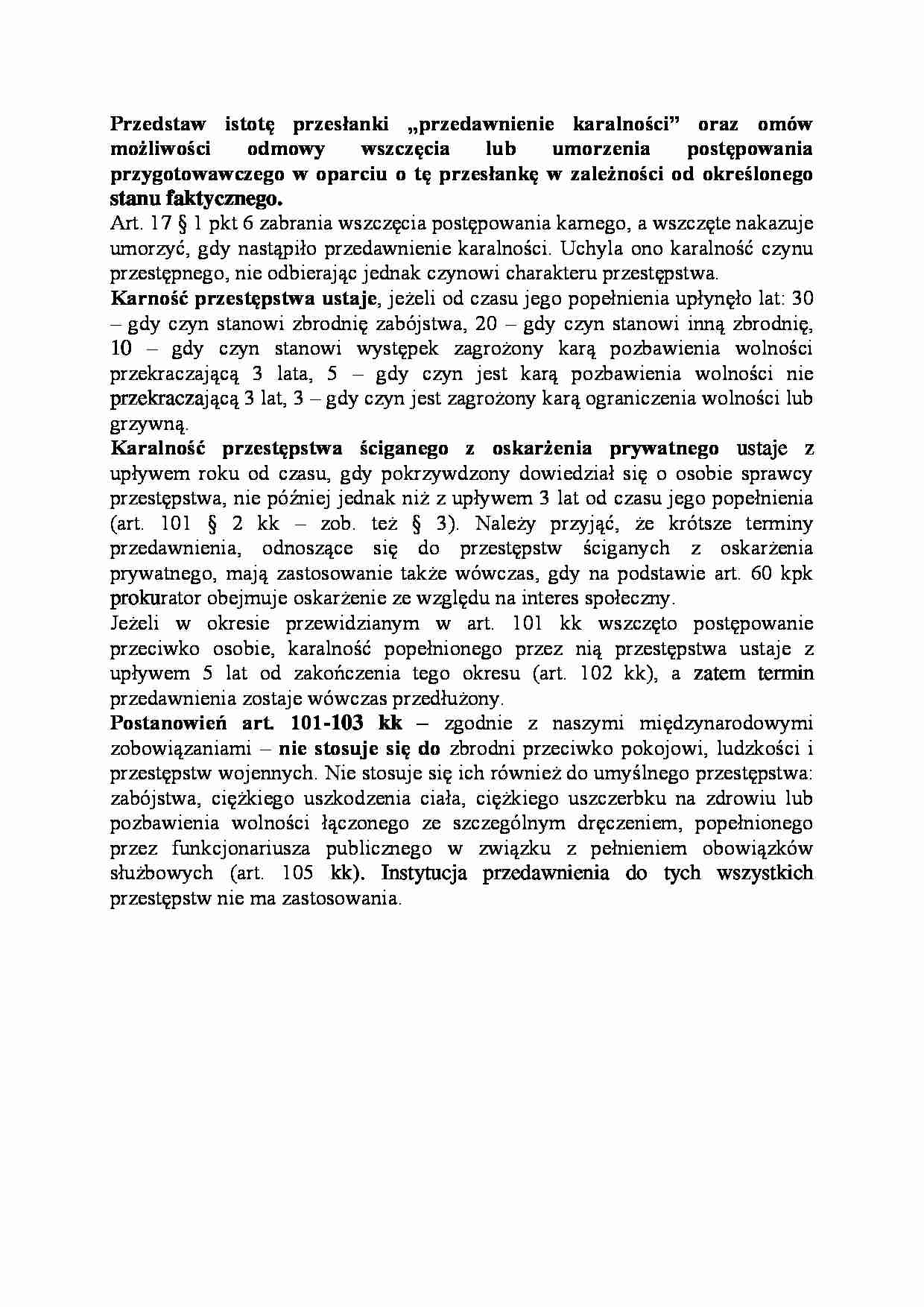 Istota przesłanki „przedawnienie karalności”-opracowanie - strona 1