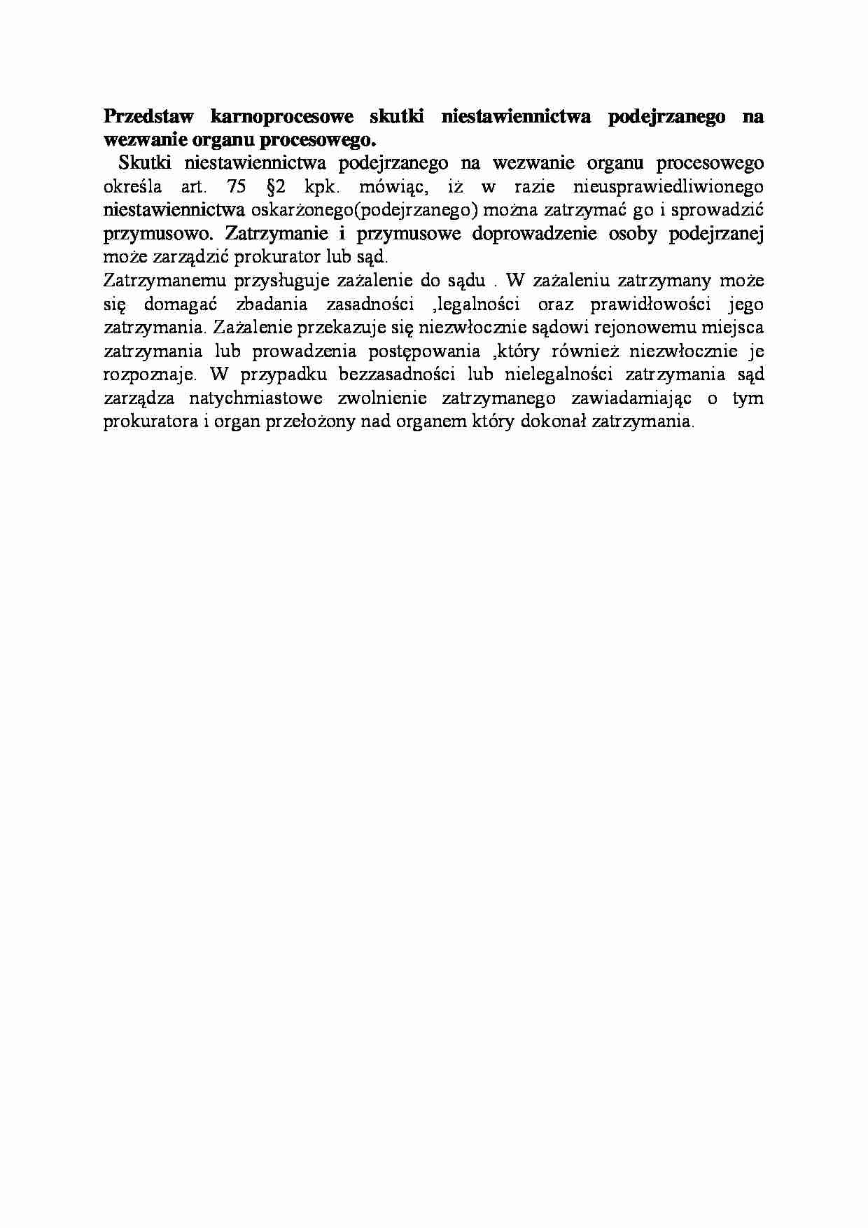 Karnoprocesowe skutki niestawiennictwa podejrzanego na wezwanie organu procesowego-opracowanie - strona 1