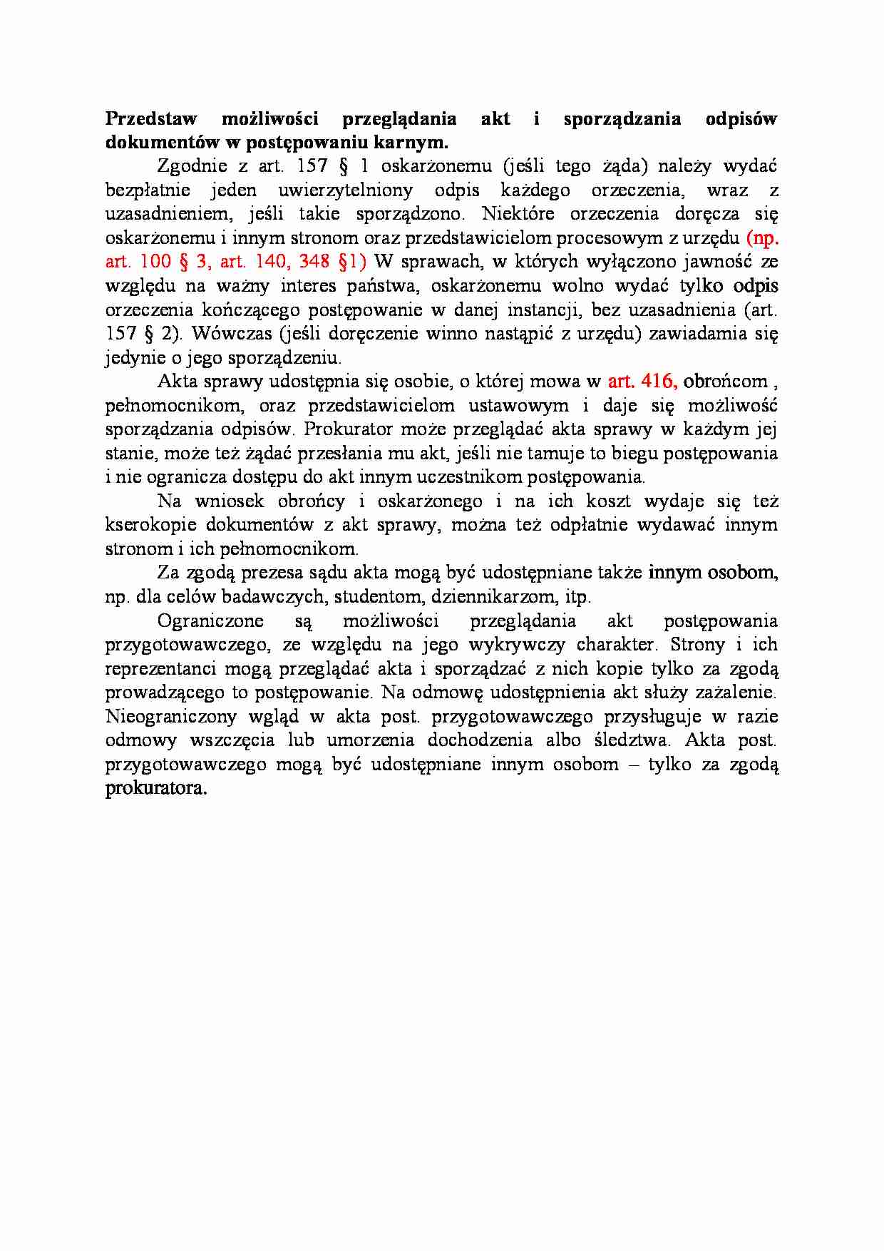 Możliwości przeglądania akt i sporządzania odpisów dokumentów w postępowaniu karnym-opracowanie - strona 1