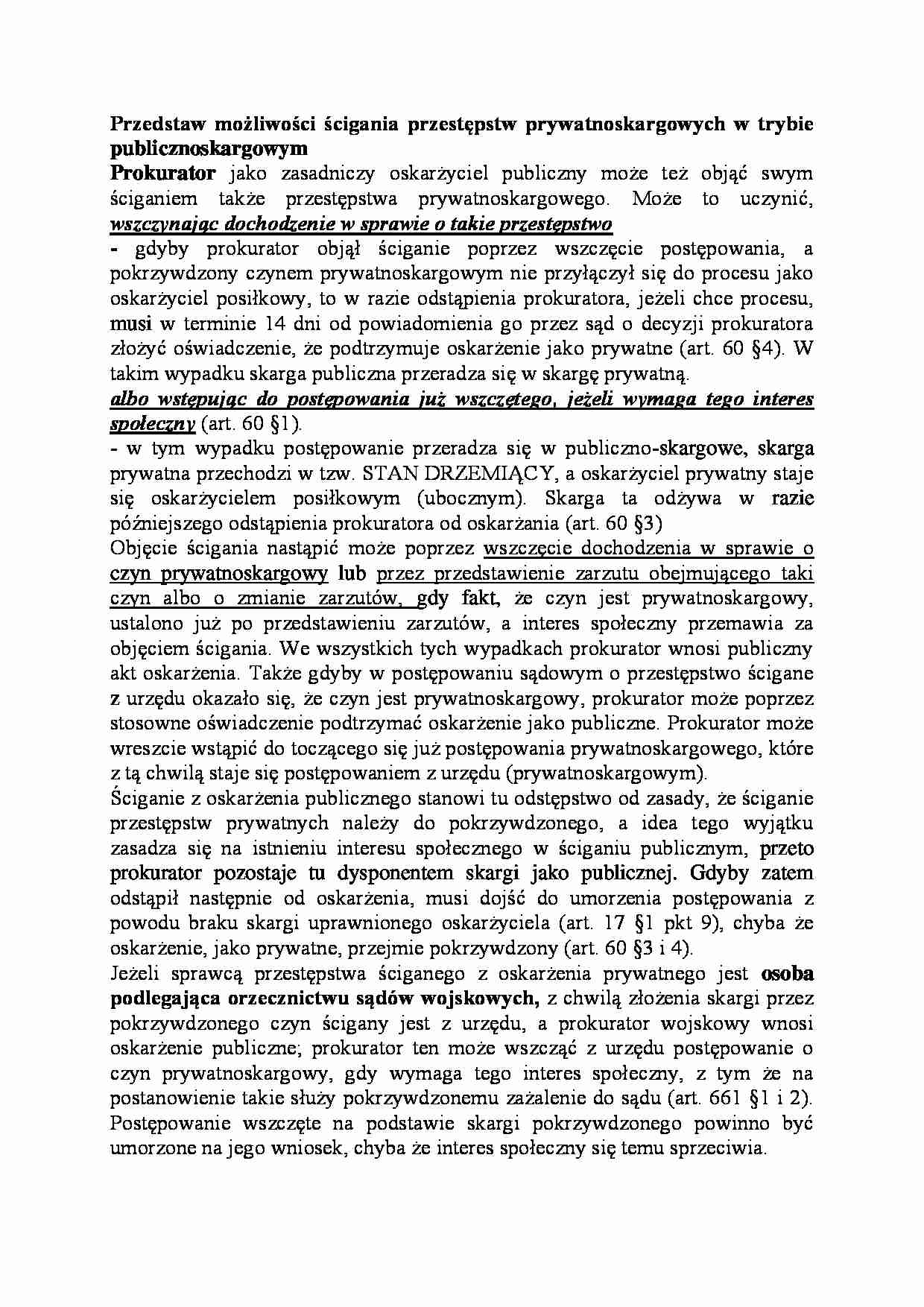 Możliwości ścigania przestępstw prywatnoskargowych w trybie publicznoskargowym-opracowanie - strona 1