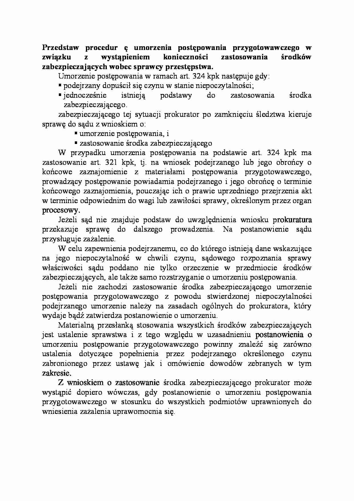 Umorzenia postępowania przygotowawczego w związku z wystąpieniem konieczności zastosowania środków zabezpieczających wobec sprawcy przestępstwa-opracowanie - strona 1