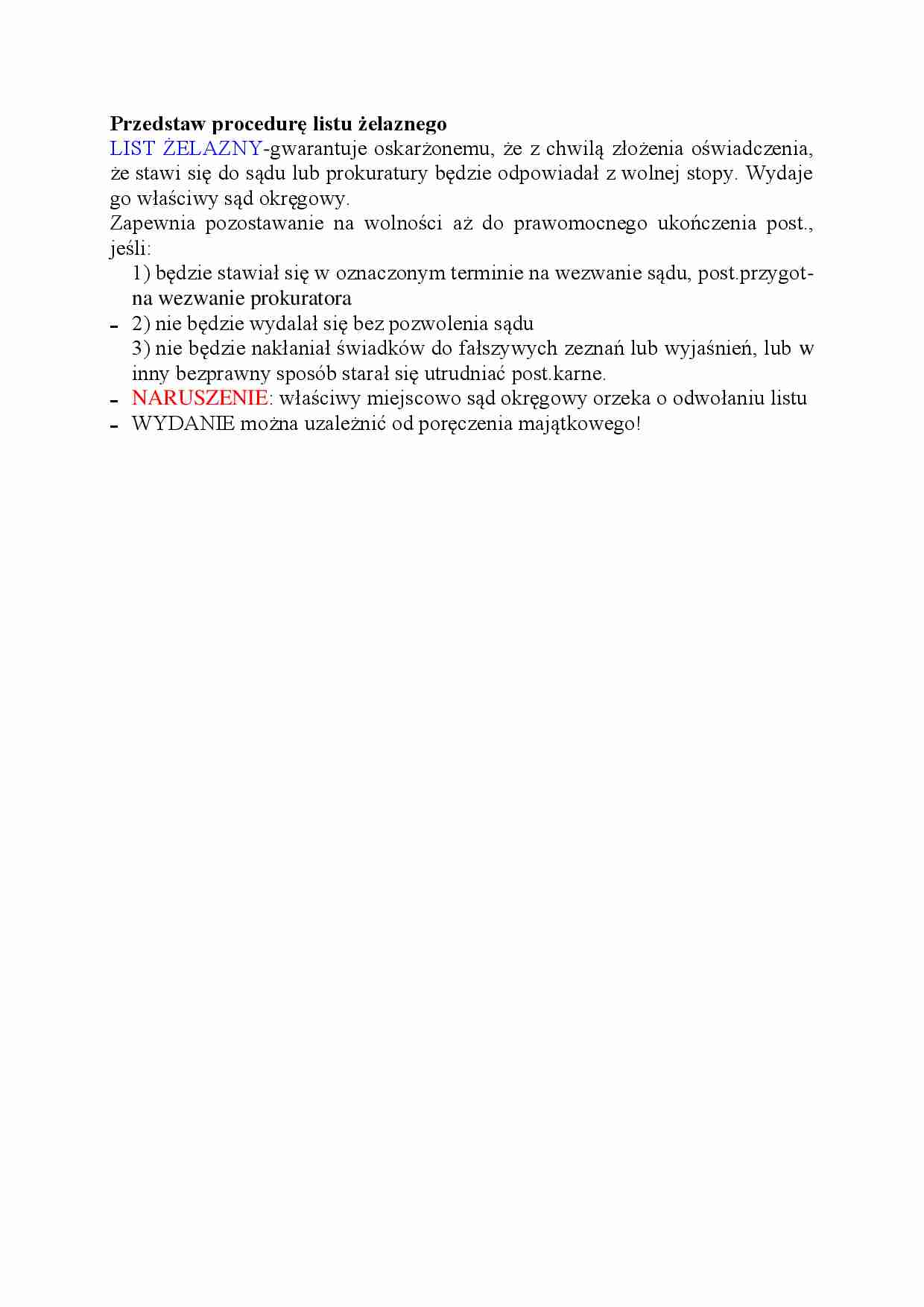 Procedura listu żelaznego-opracowanie - strona 1