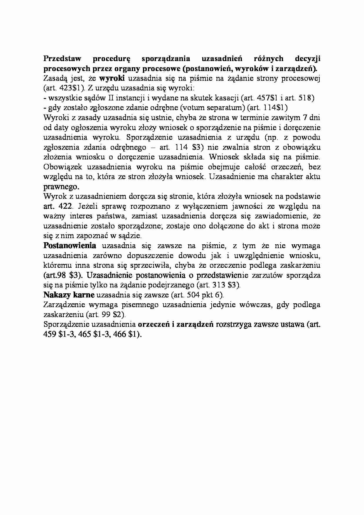 Procedura sporządzania uzasadnień różnych decyzji procesowych przez organy procesowe-opracowanie - strona 1