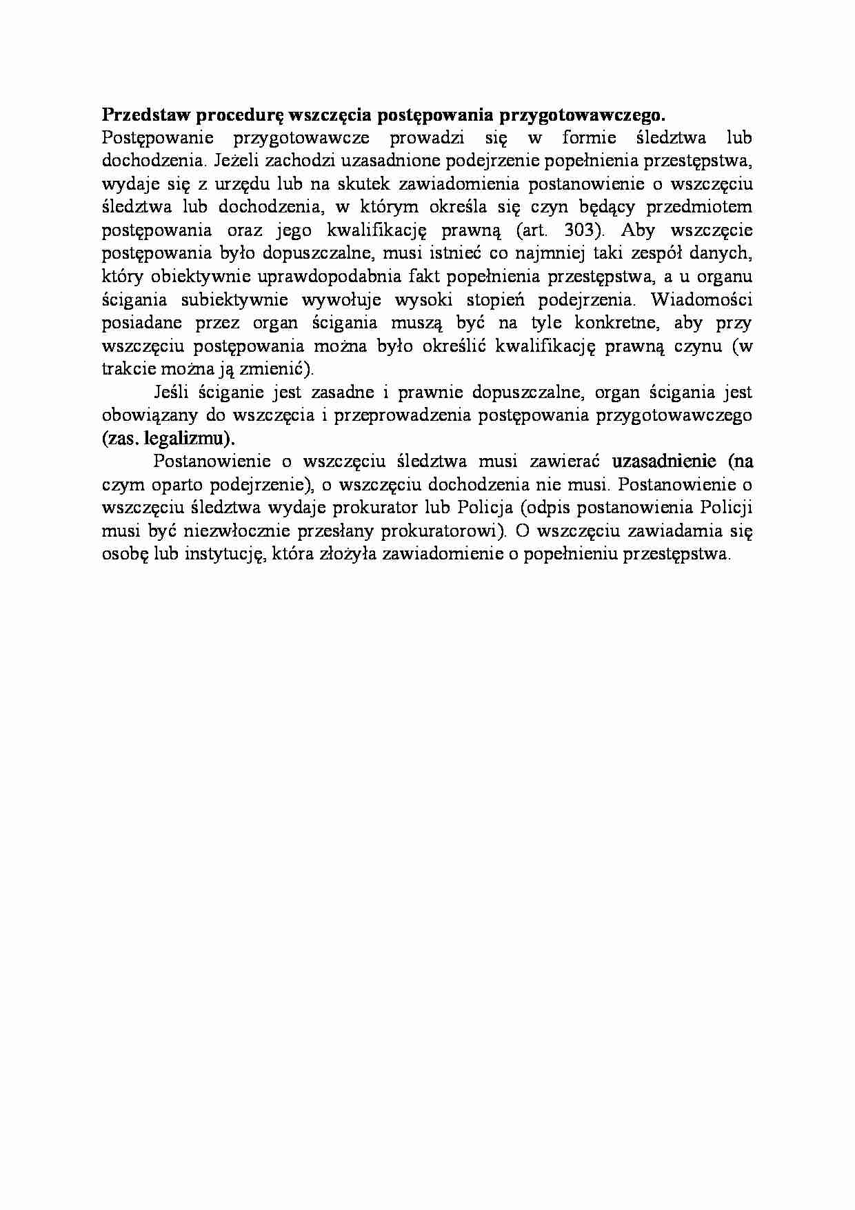 Procedura wszczęcia postępowania przygotowawczego-opracowanie - strona 1