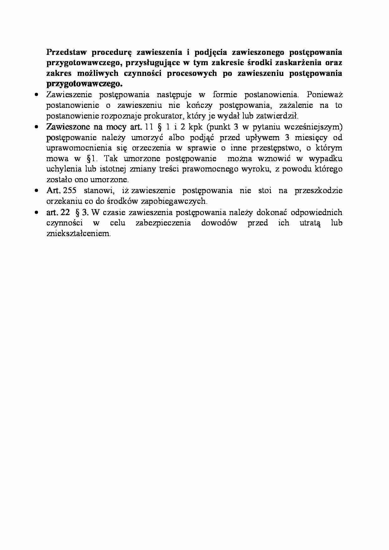 Procedura zawieszenia i podjęcia zawieszonego postępowania przygotowawczego-opracowanie - strona 1