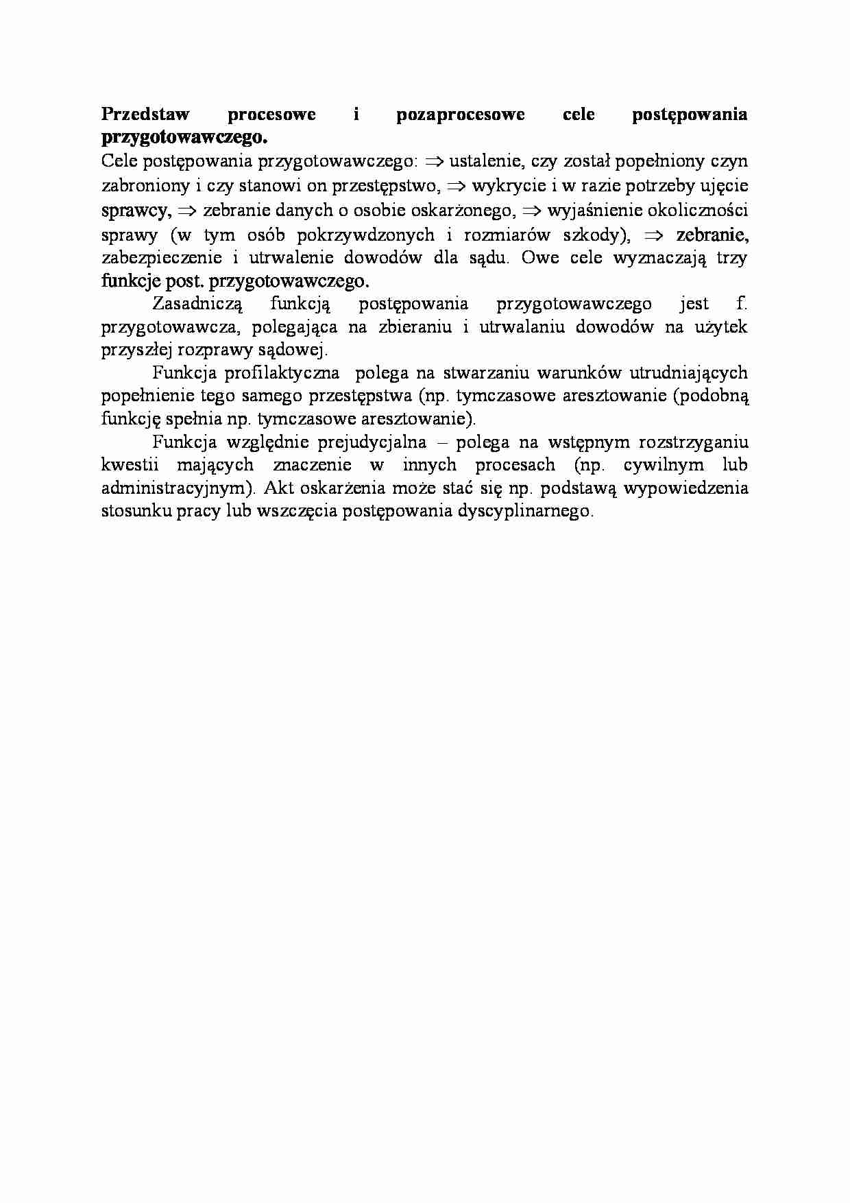 Procesowe i pozaprocesowe cele postępowania przygotowawczego-opracowanie - strona 1