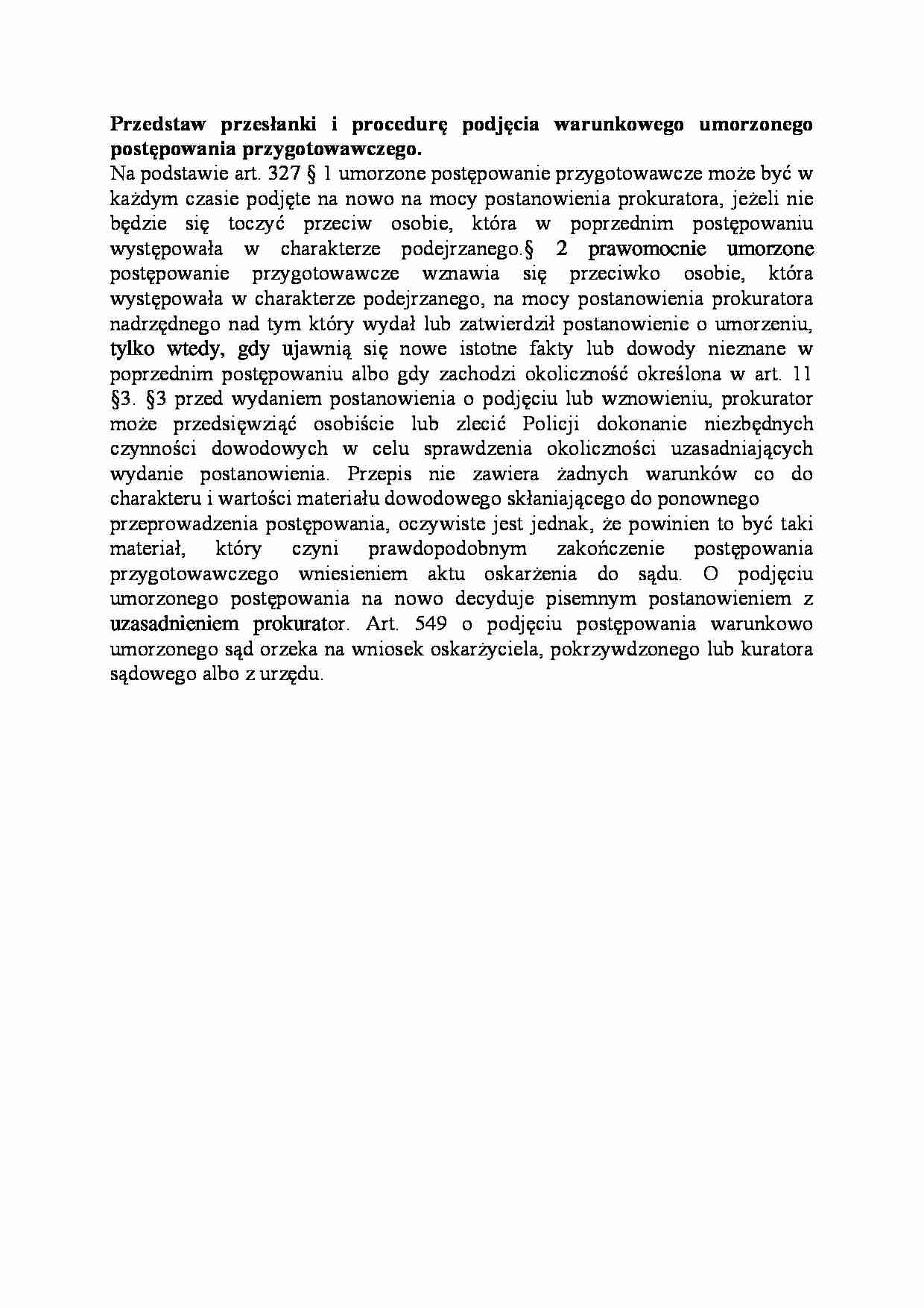 Przesłanki i procedurę podjęcia warunkowego umorzonego postępowania przygotowawczego-opracowanie - strona 1