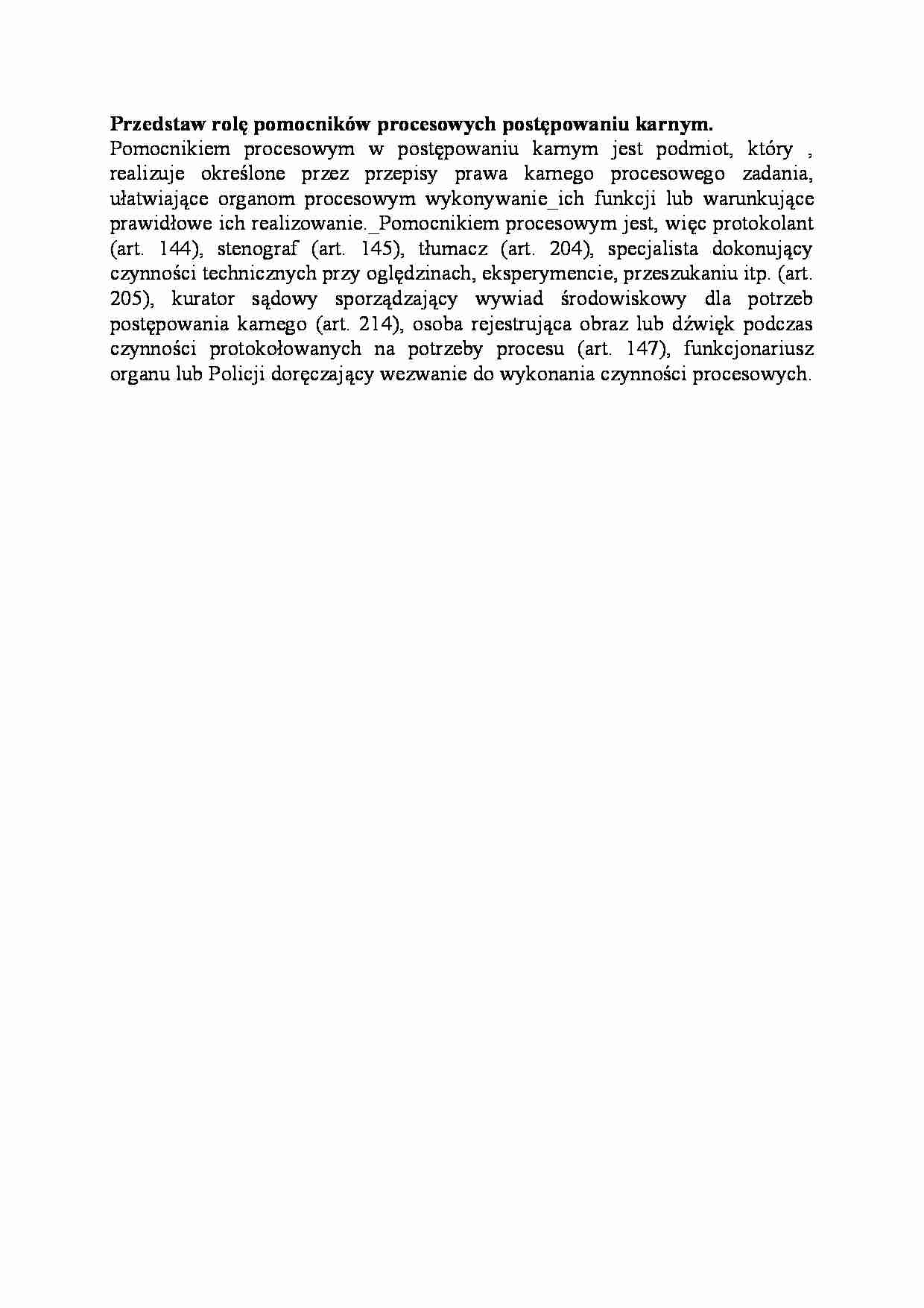 Rola pomocników procesowych postępowaniu karnym-opracowanie - strona 1