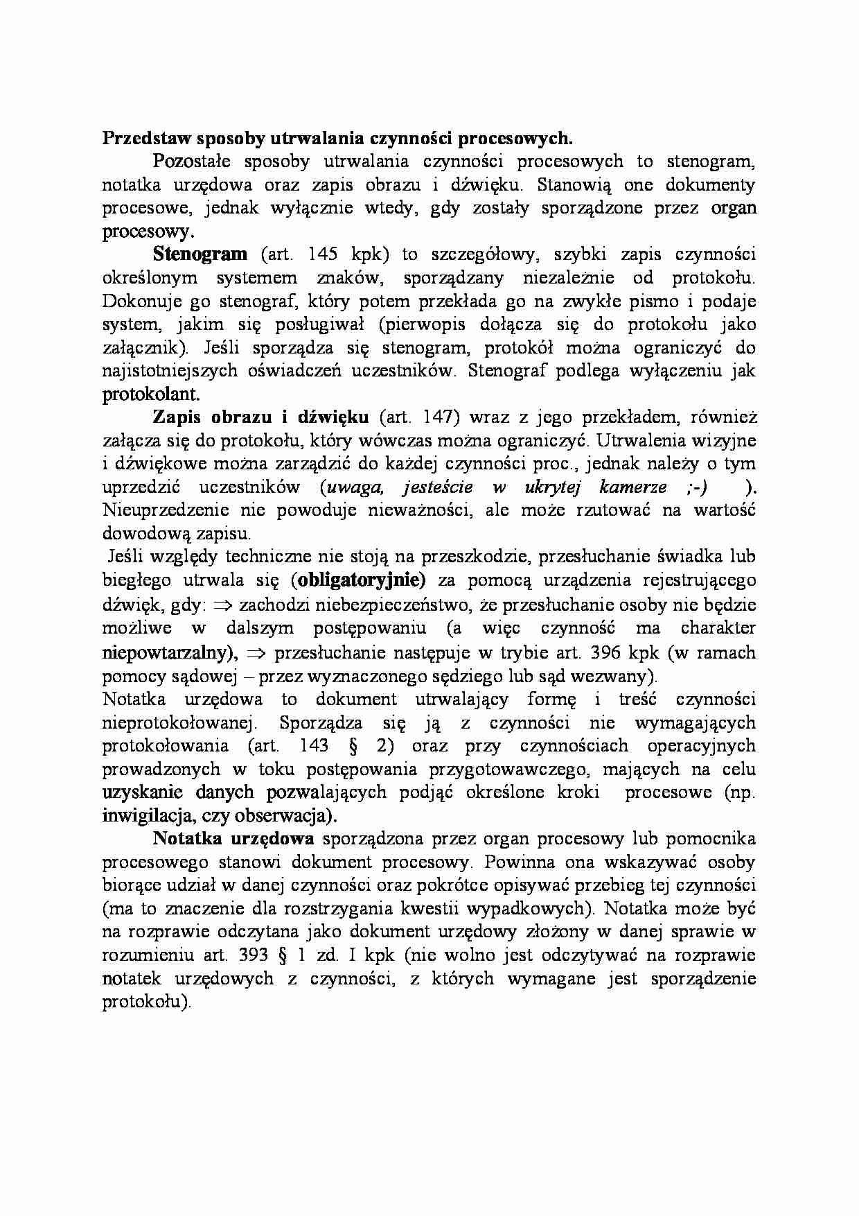 Sposoby utrwalania czynności procesowych-opracowanie - strona 1