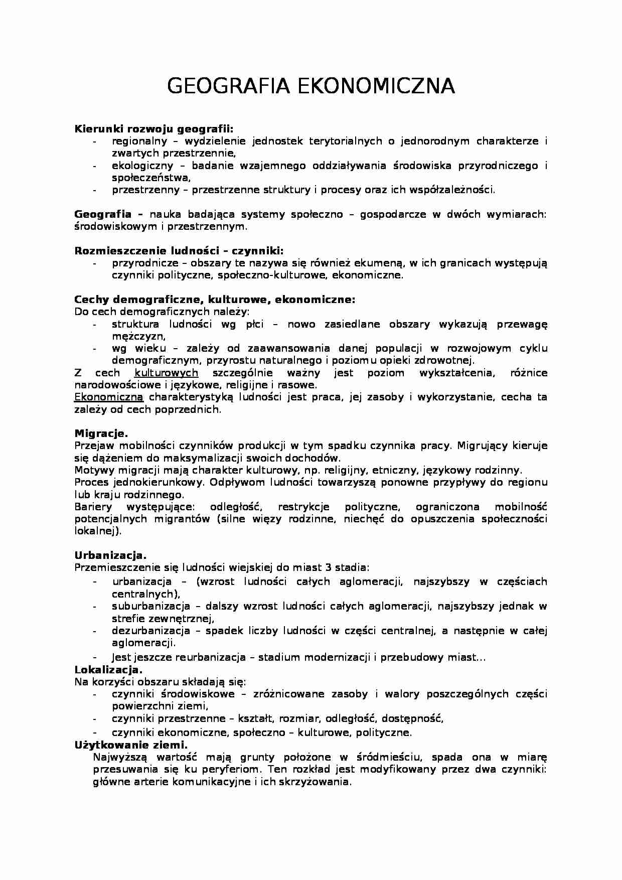 geografia ekonomiczna -  Kierunki rozwoju geografii - strona 1
