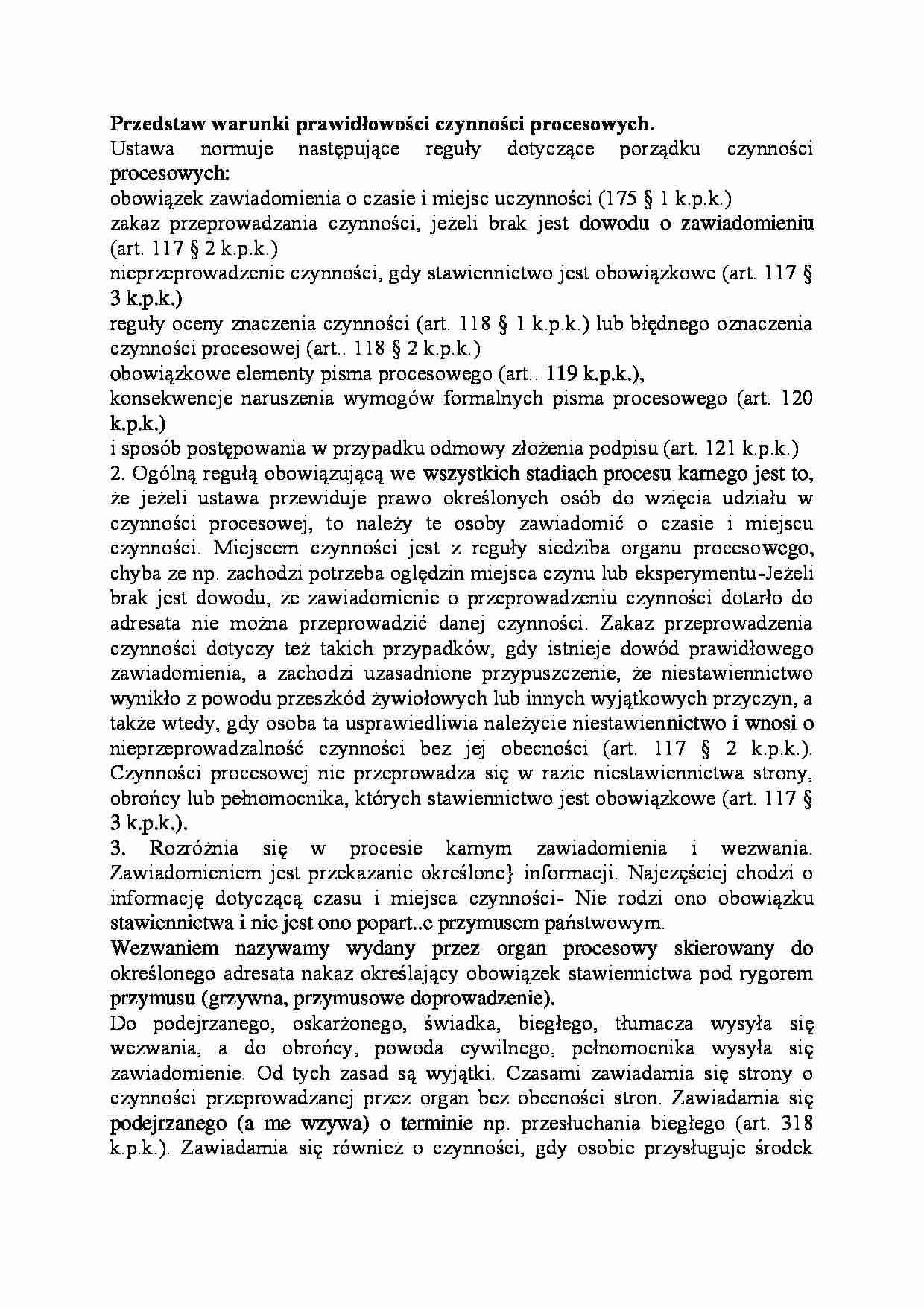 Warunki prawidłowości czynności procesowych-opracowanie - strona 1