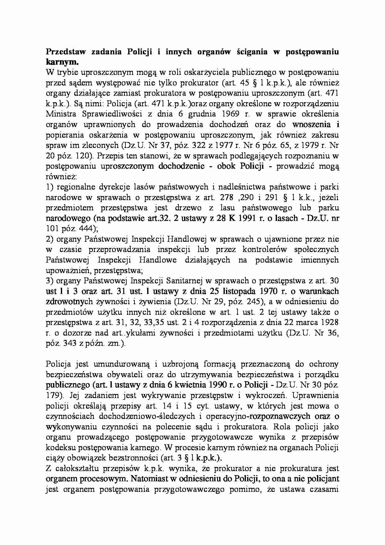 Zadania Policji i innych organów ścigania w postępowaniu karnym-opracowanie - strona 1