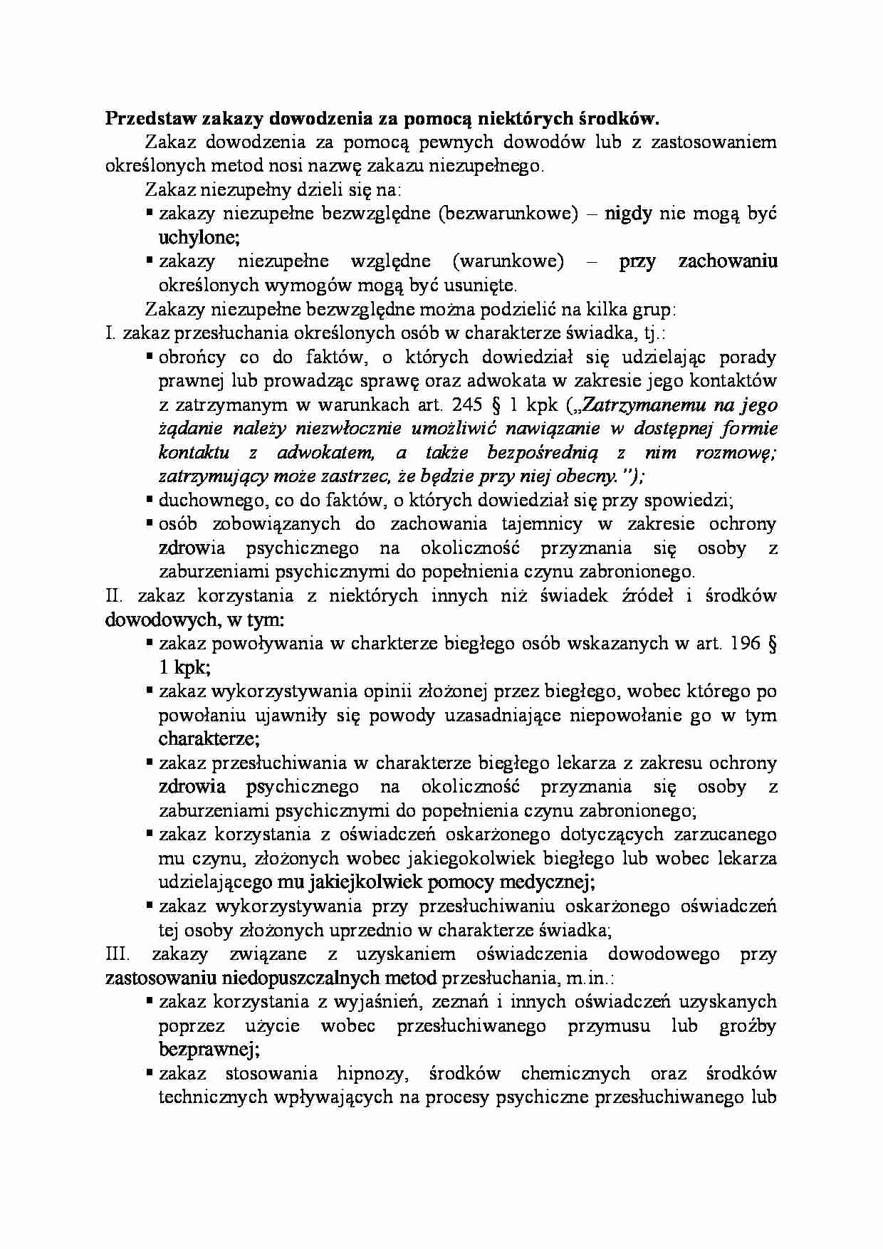 Zakazy dowodzenia za pomocą niektórych środków-opracowanie - strona 1