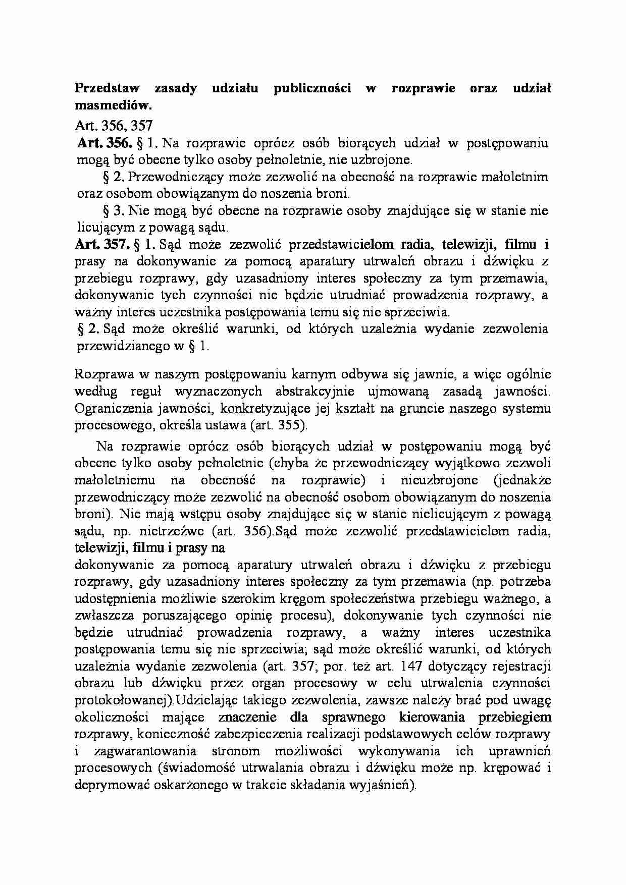 Zasady udziału publiczności w rozprawie oraz udział masmediów-opracowanie - strona 1