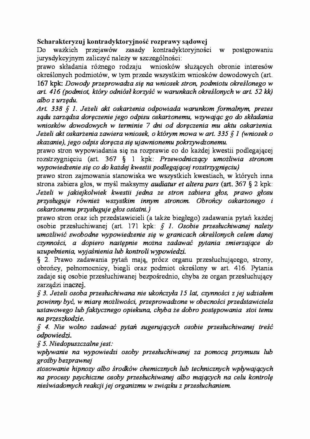 Scharakteryzuj kontradyktoryjność rozprawy sądowej-opracowanie - strona 1