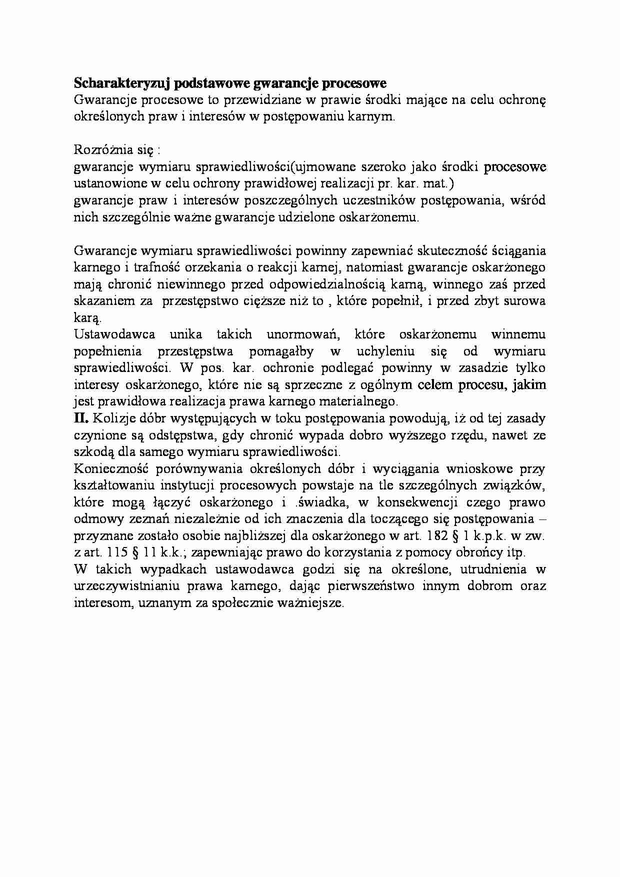 Scharakteryzuj podstawowe gwarancje procesowe-opracowanie - strona 1