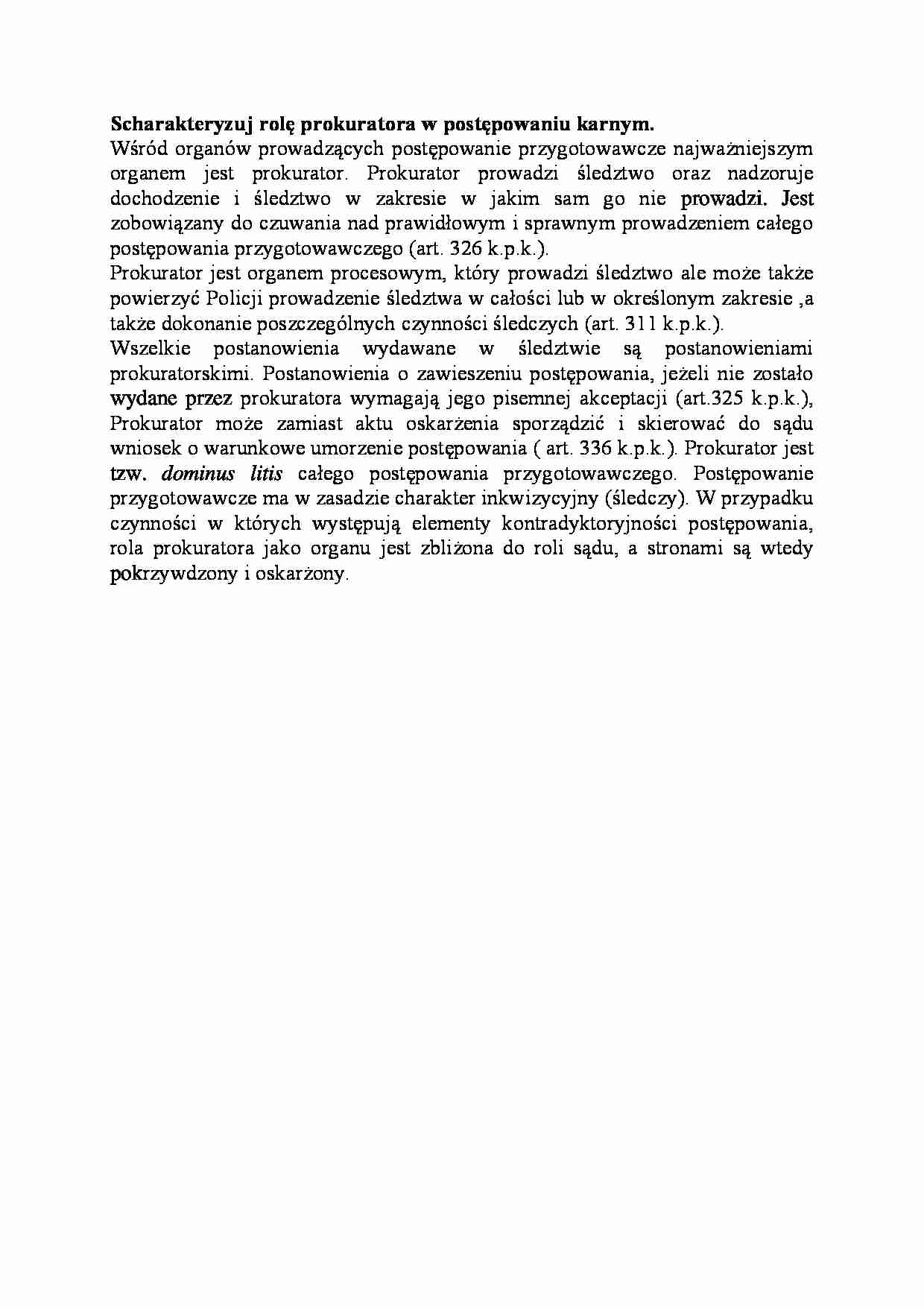 Scharakteryzuj rolę prokuratora w postępowaniu karnym-opracowanie - strona 1