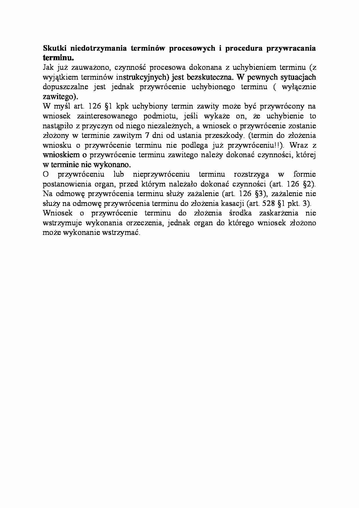 Skutki niedotrzymania terminów procesowych i procedura przywracania terminu-opracowanie - strona 1