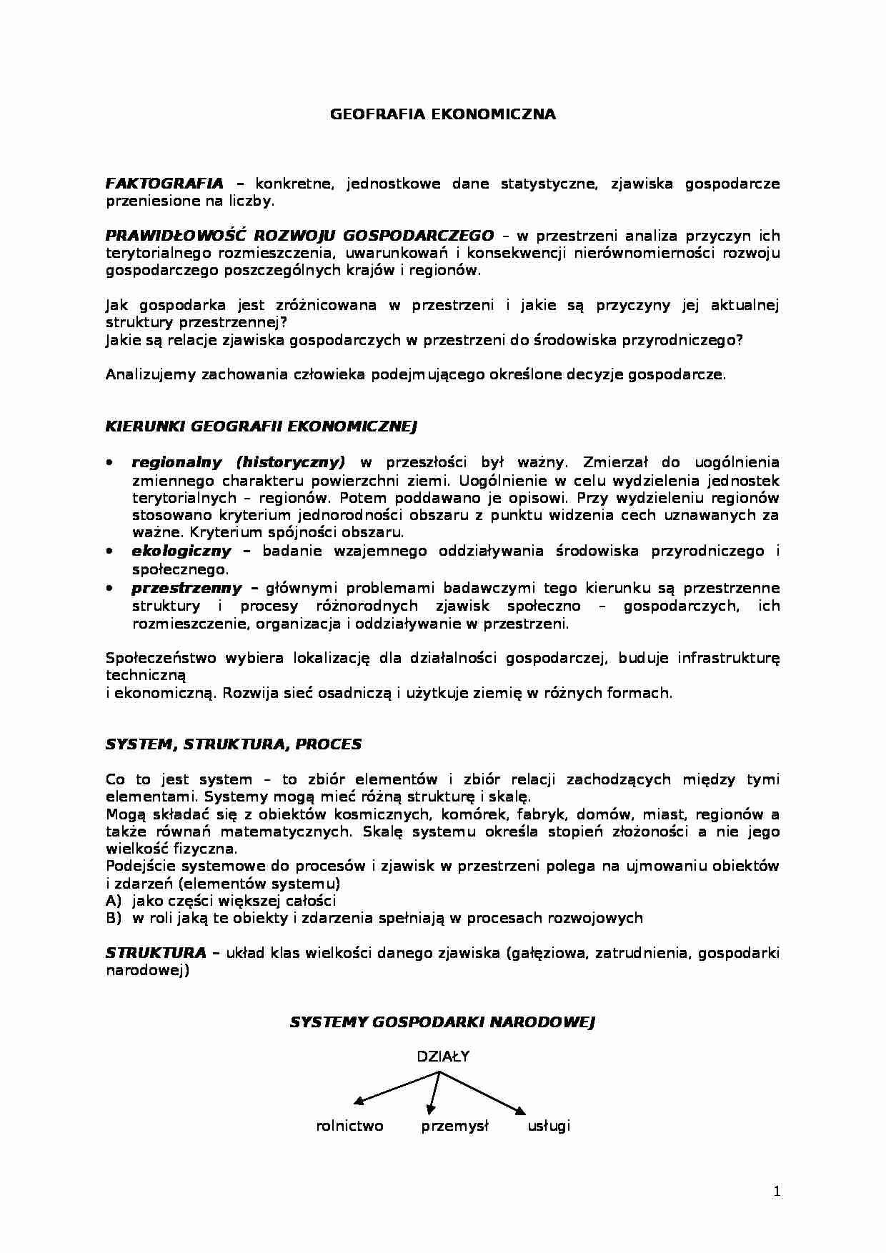 geografia ekonomiczna - SYSTEM, STRUKTURA, PROCES - strona 1