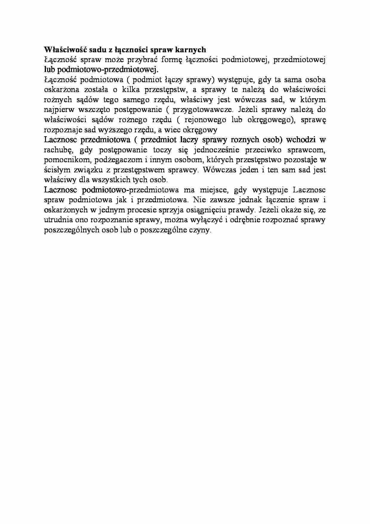Właściwość sądu z łączności spraw karnych-opracowanie - strona 1
