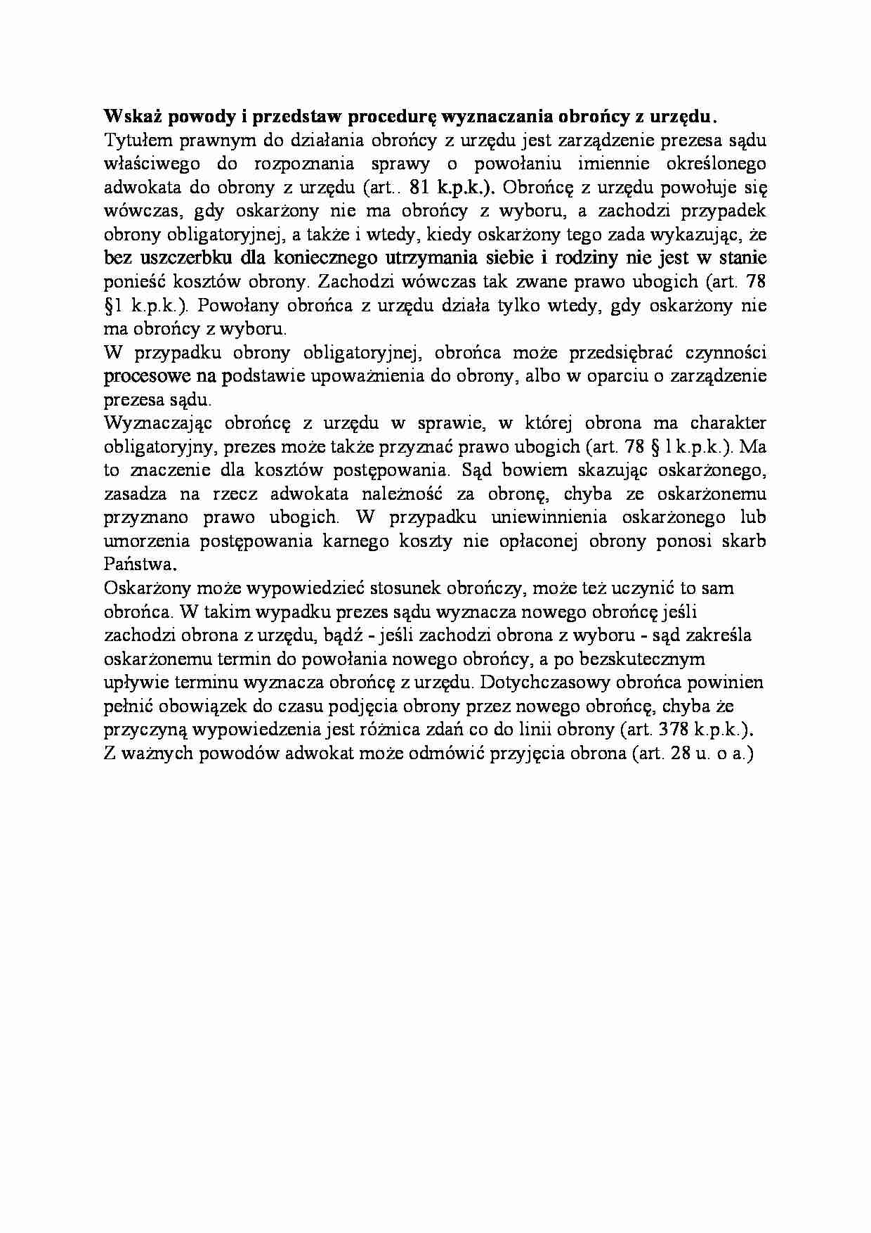 Powody i  procedura wyznaczania obrońcy z urzędu-opracowanie - strona 1
