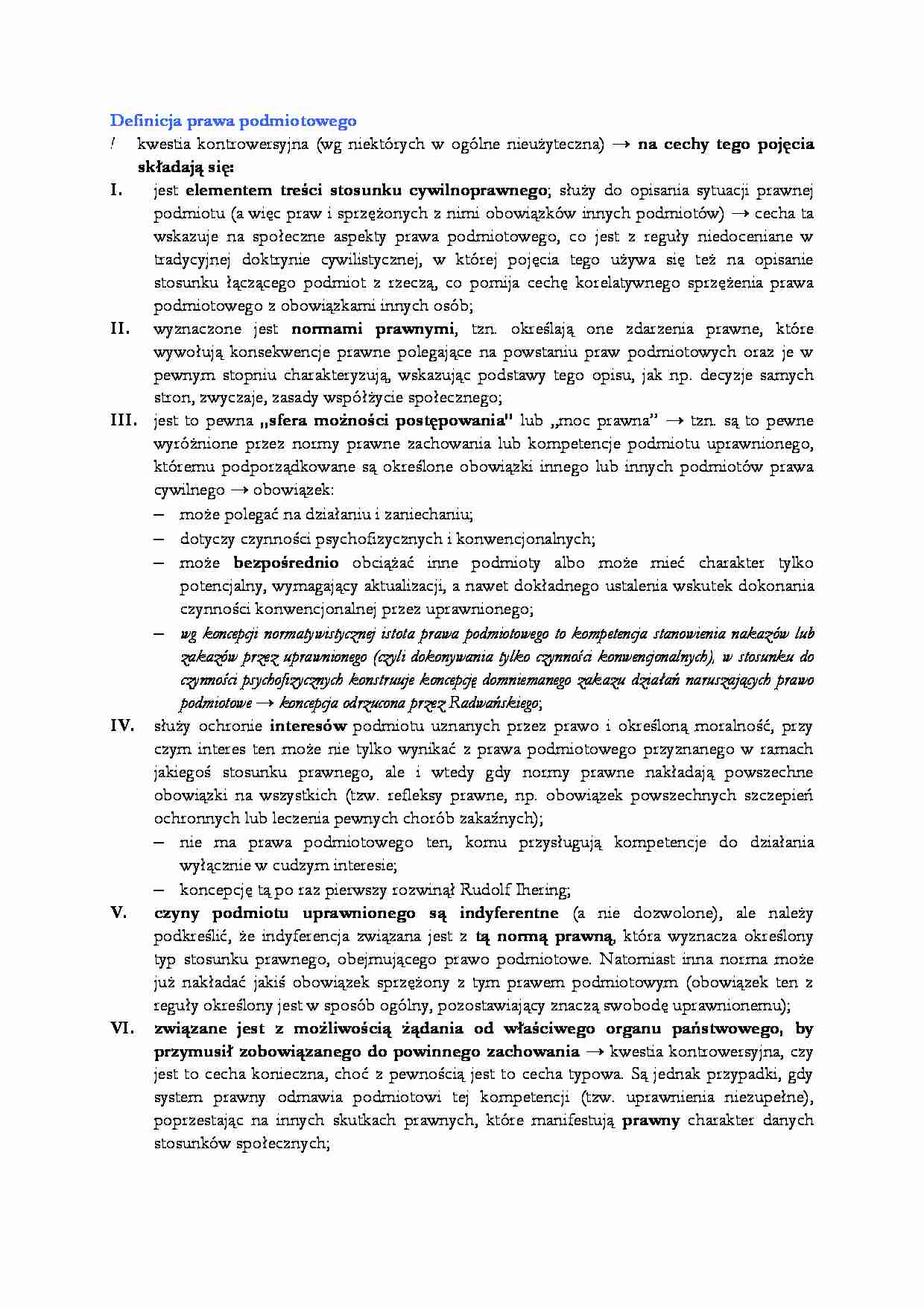 Definicja prawa podmiotowego-opracowanie - strona 1