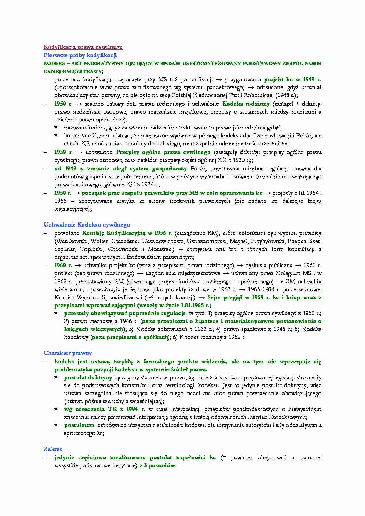 Kodyfikacja prawa cywilnego-opracowanie - strona 1