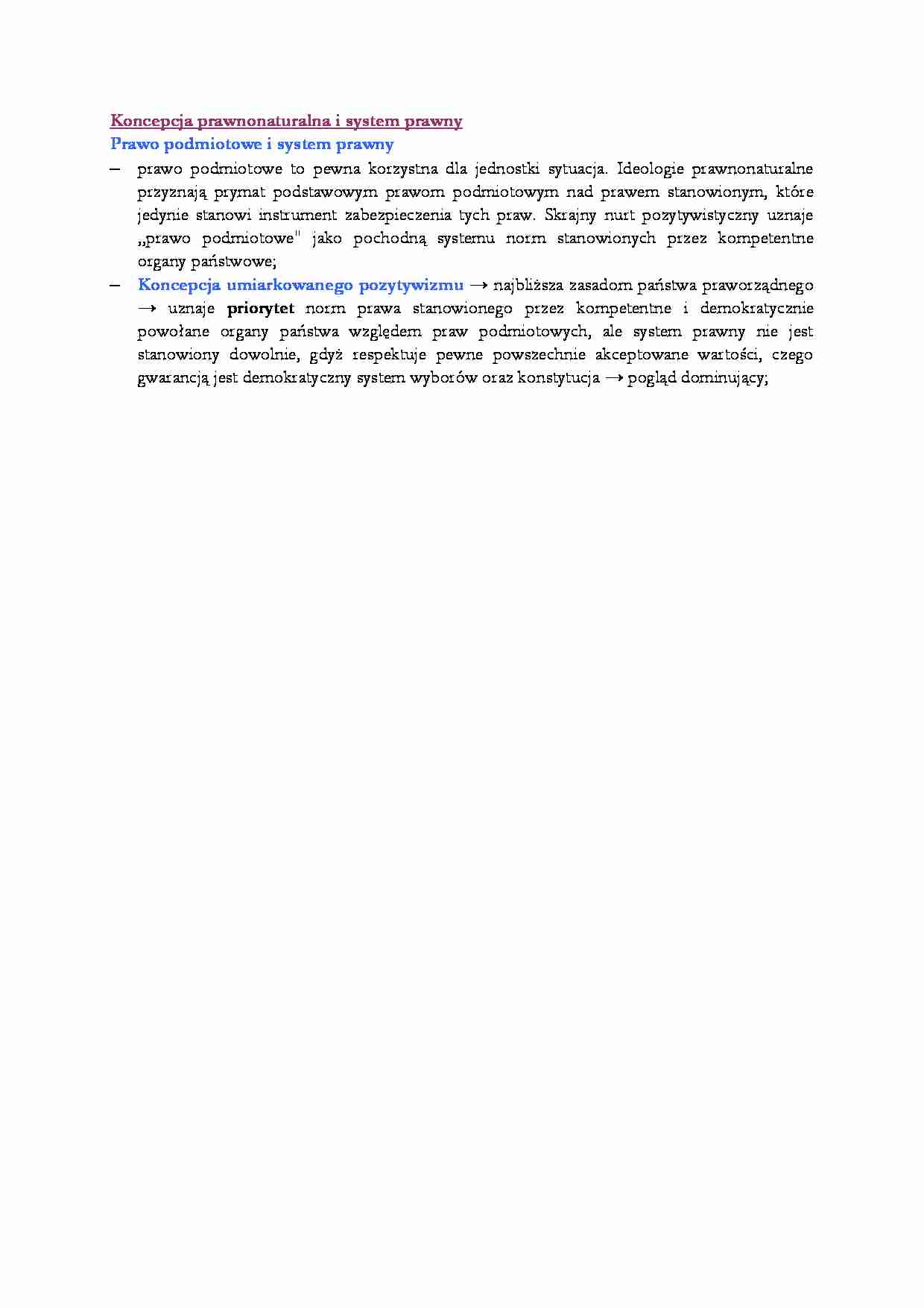 Koncepcja prawnonaturalna i system prawny-opracowanie - strona 1