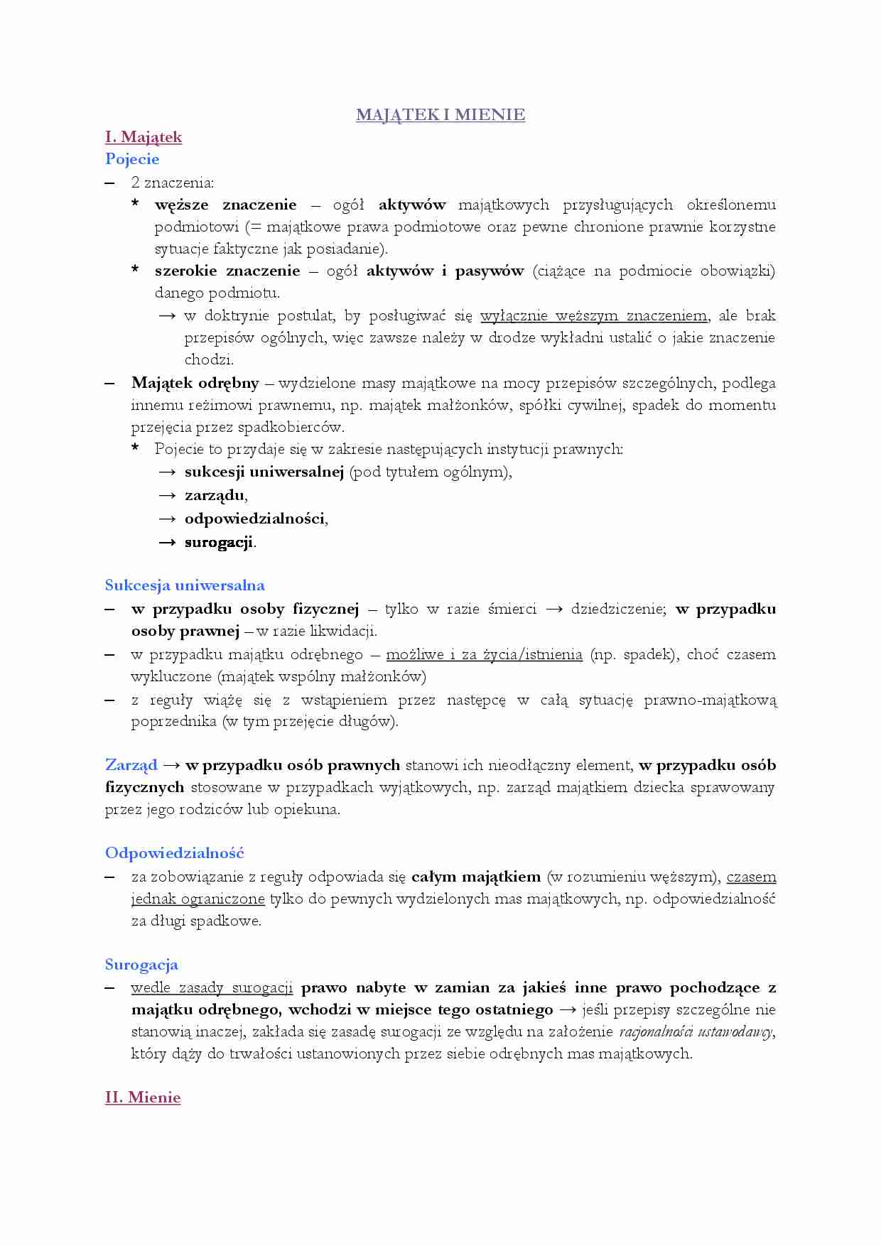 Majątek i mienie-opracowanie - strona 1